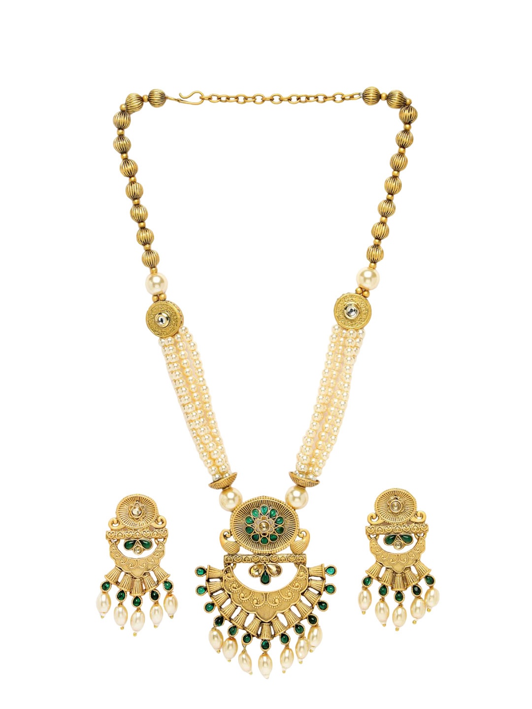 

ADIVA Gold-Plated Stone-Studded & Pearl Beaded Necklace & Earrings