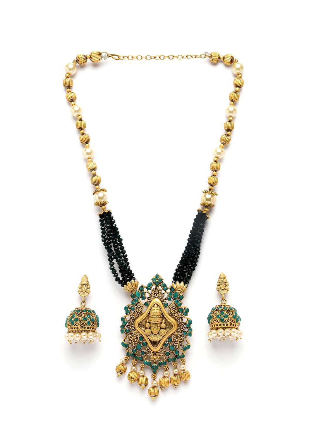 

ADIVA Gold-Plated Stone Studded & Beaded Necklace & Earrings