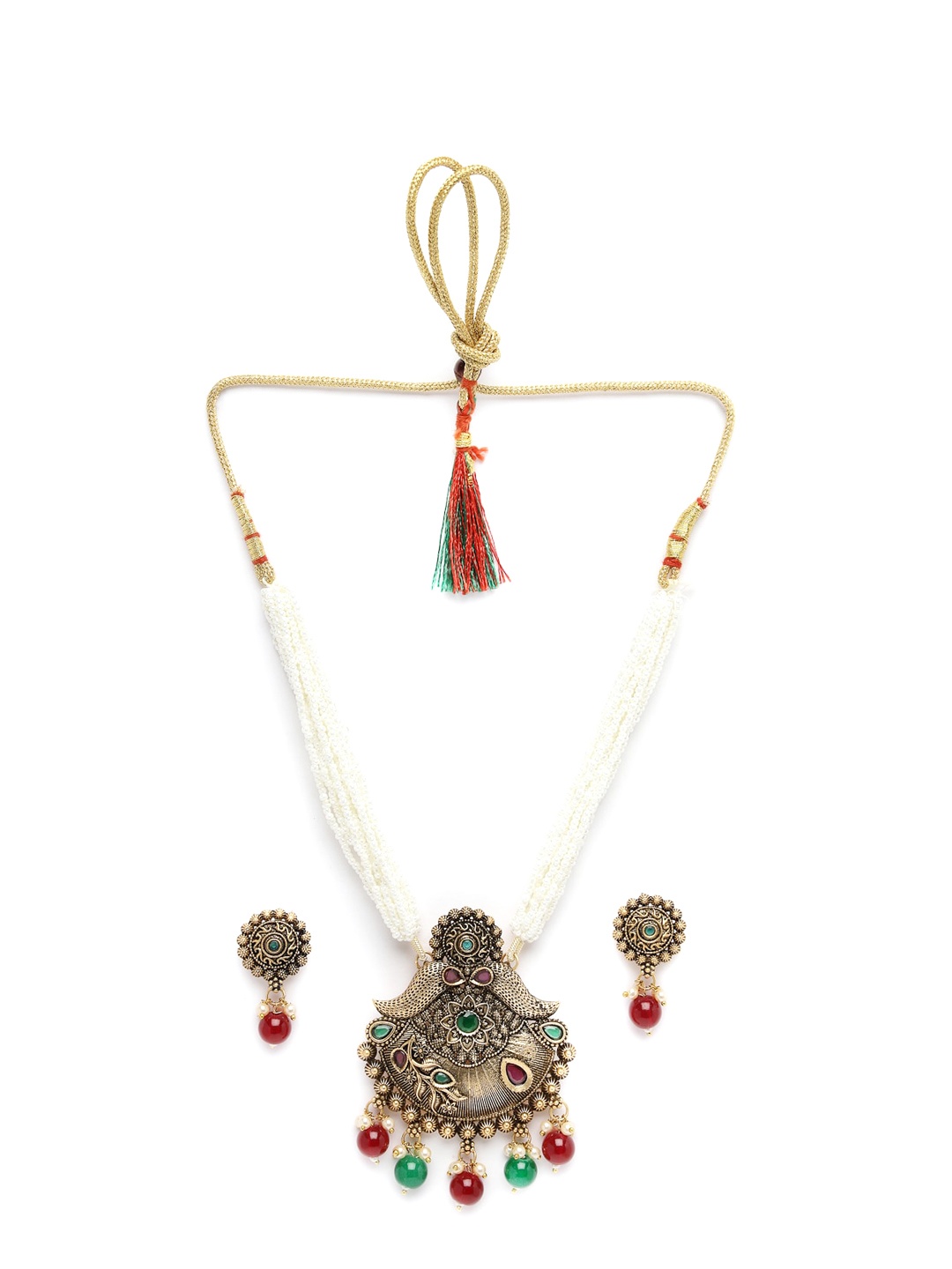

ADIVA Gold-Plated Kundan Stone Studded Pearls Beaded Jewellery Set