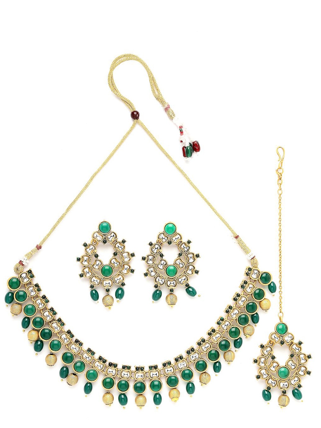 

ADIVA Gold-Plated Kundan Stone Studded Pearls Beaded Jewellery Set