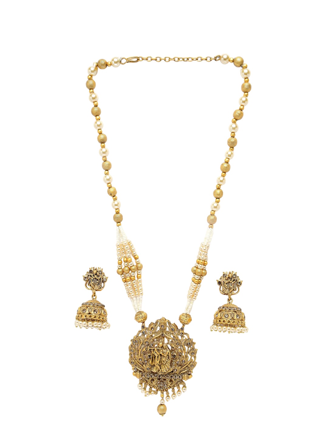 

ADIVA Gold-Plated White Artificial Stones & Beads Jewellery Set