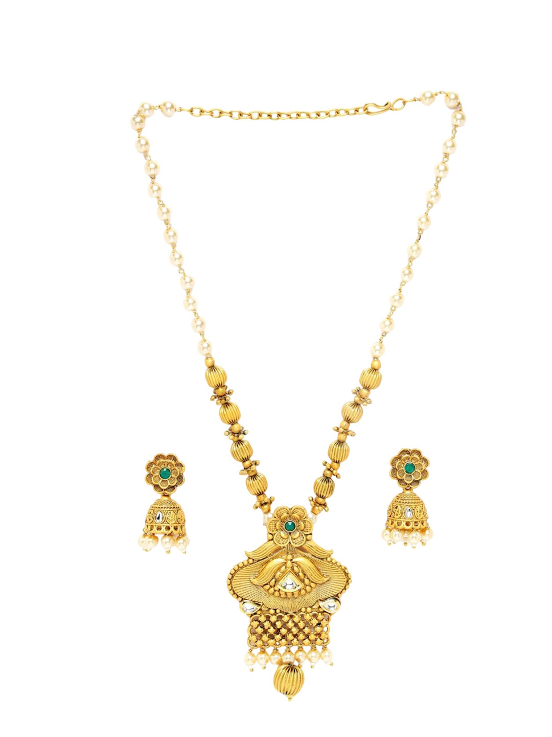 

ADIVA Gold-Plated Stone-Studded & Pearl Beaded Jewellery Set