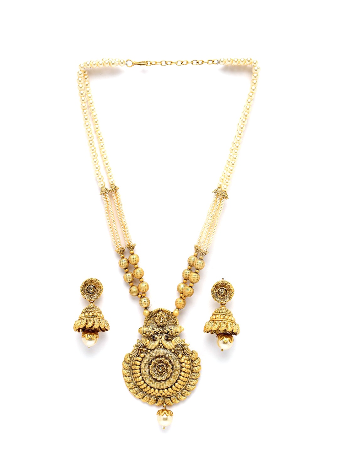 

ADIVA Gold-Plated Pearl Beaded Necklace & Earrings