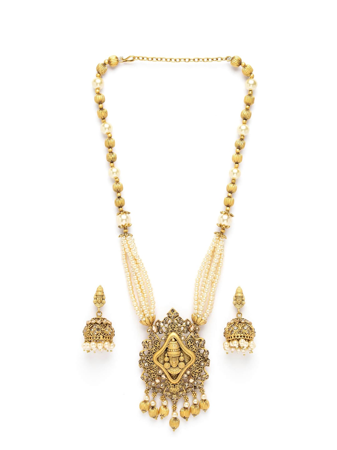 

ADIVA Gold-Plated Stone Studded & Beaded Necklace & Earrings