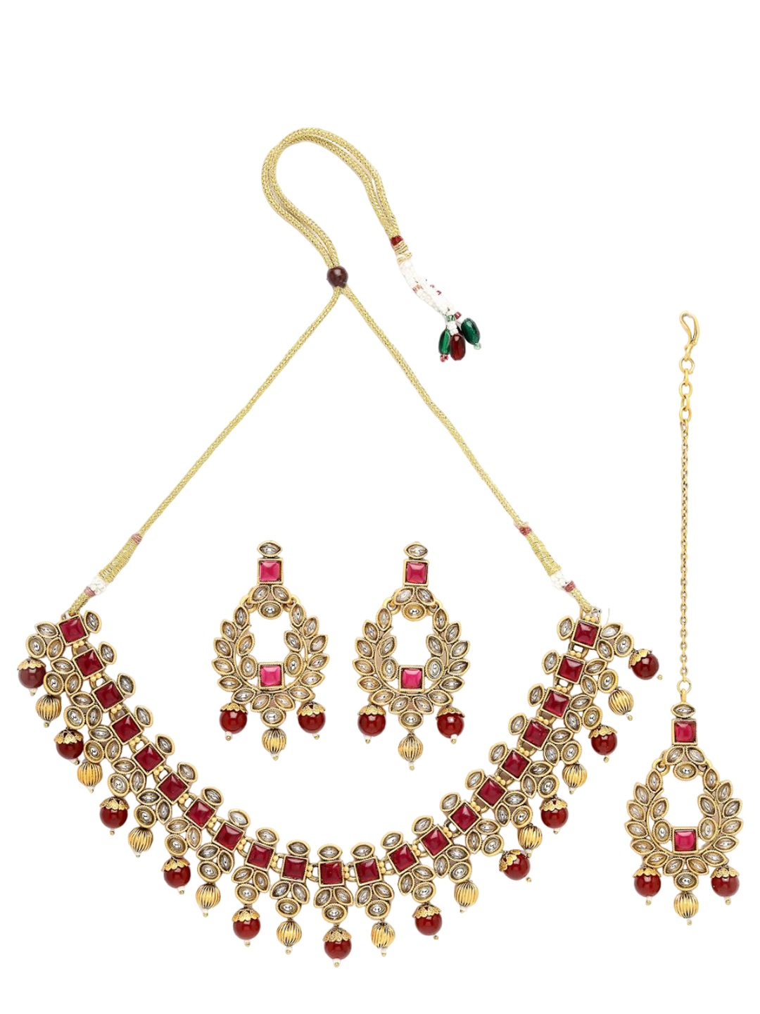 

ADIVA Gold-Plated Kundan-Studded & Pearl Beaded Necklace & Earrings