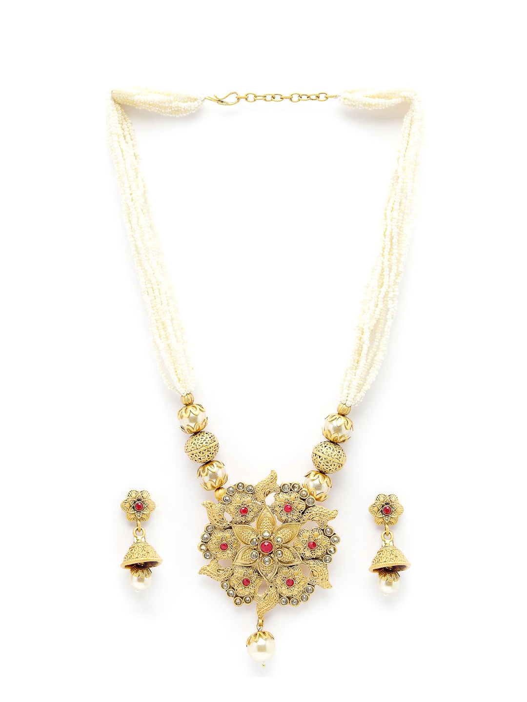 

ADIVA Gold-Plated Kundan-Studded & Beaded Floral Shaped Jewellery Set