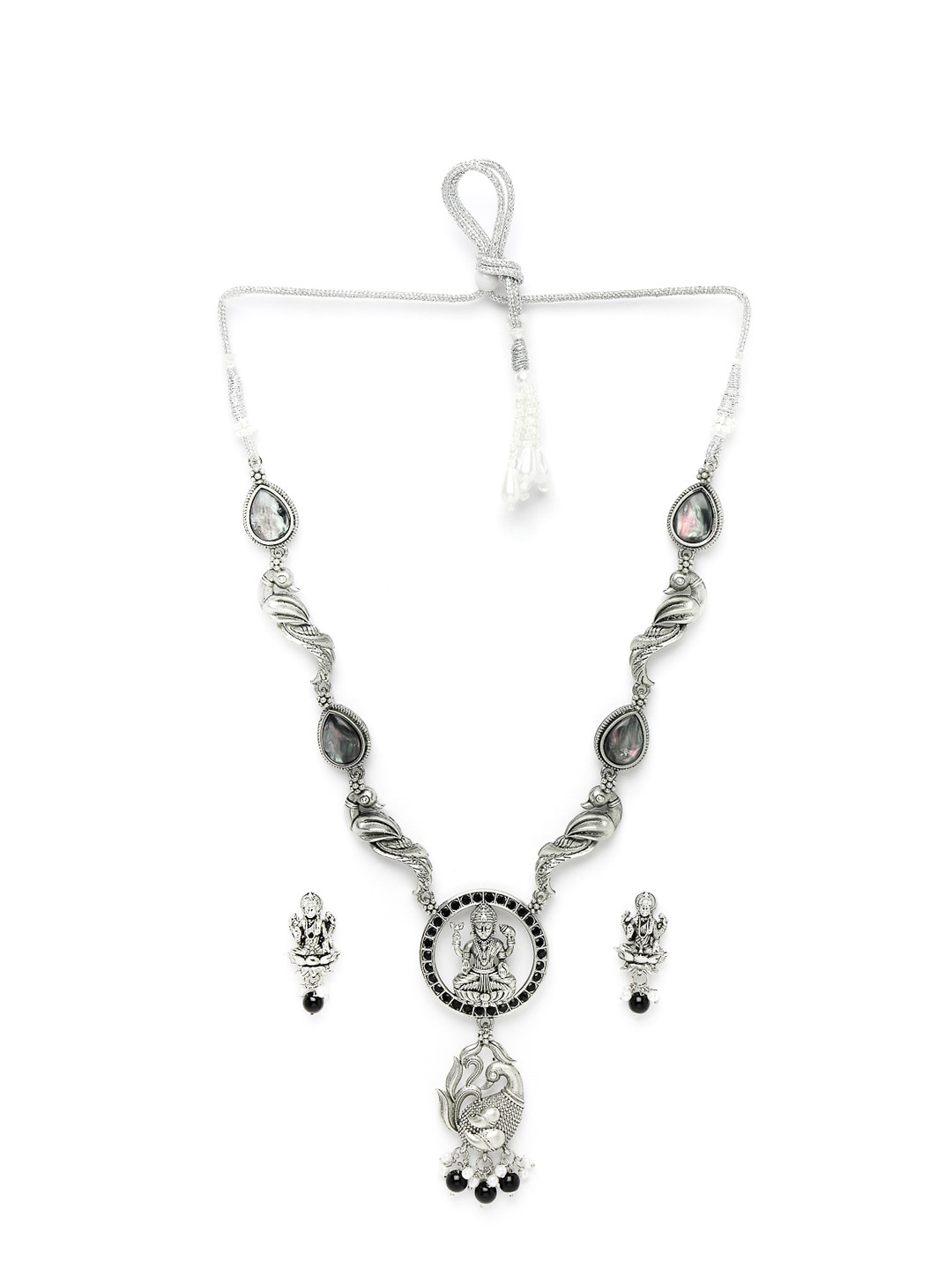 

ADIVA Silver-Plated Kundan Stone Studded Pearls Beaded Jewellery Set