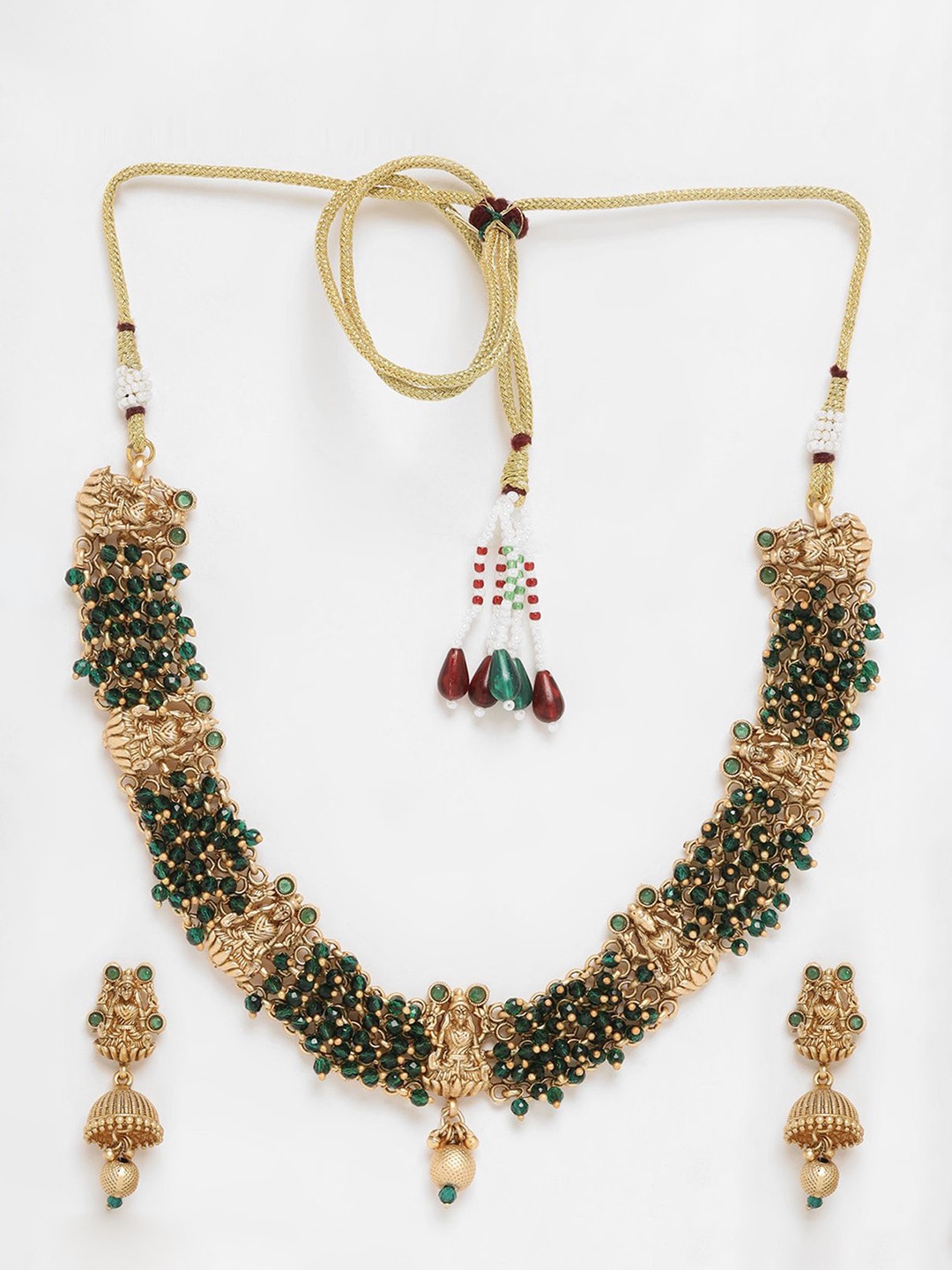 

ADIVA Gold-Plated Stone-Studded & Beaded Temple Jewellery Set