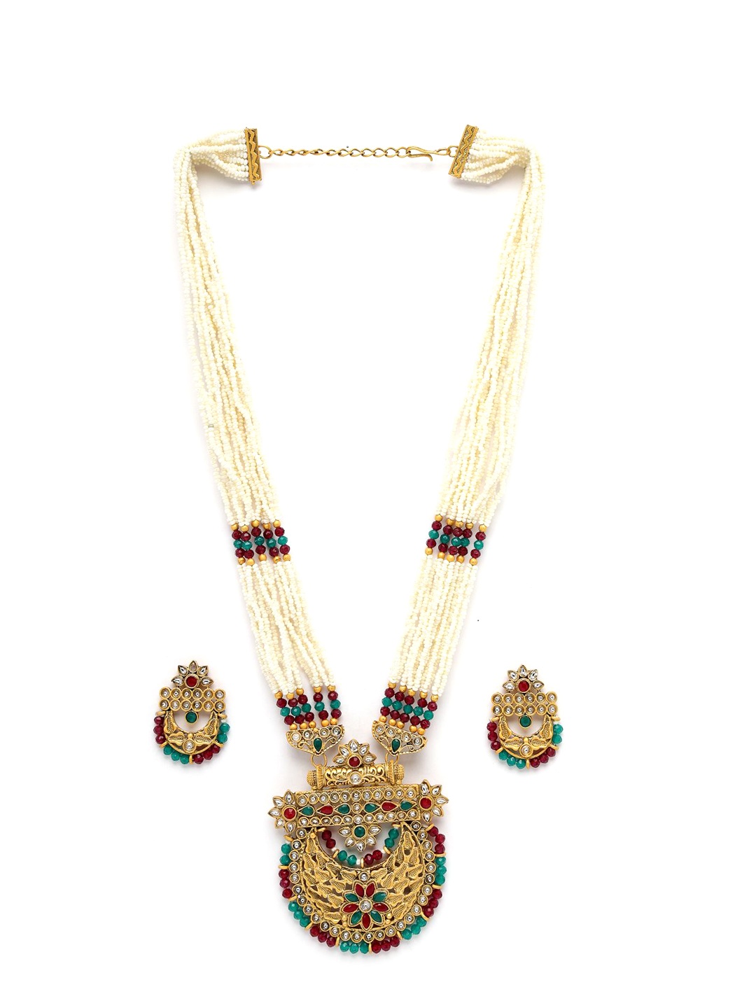 

ADIVA Gold Plated Red Artificial Stone Studded & Beaded Jewellery Set