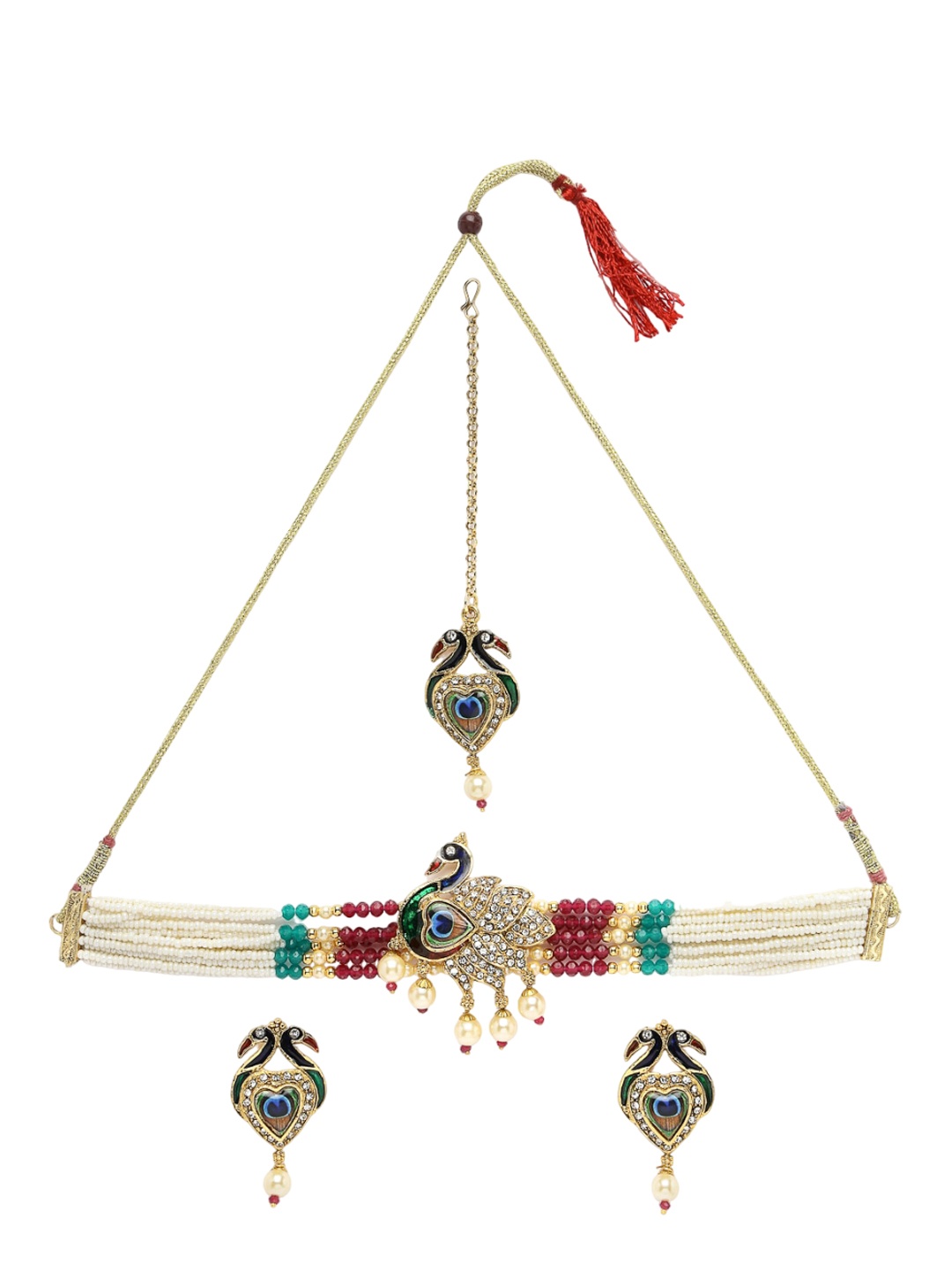 

ADIVA Gold-Plated CZ Stone Studded Pearls Beaded Jewellery Set