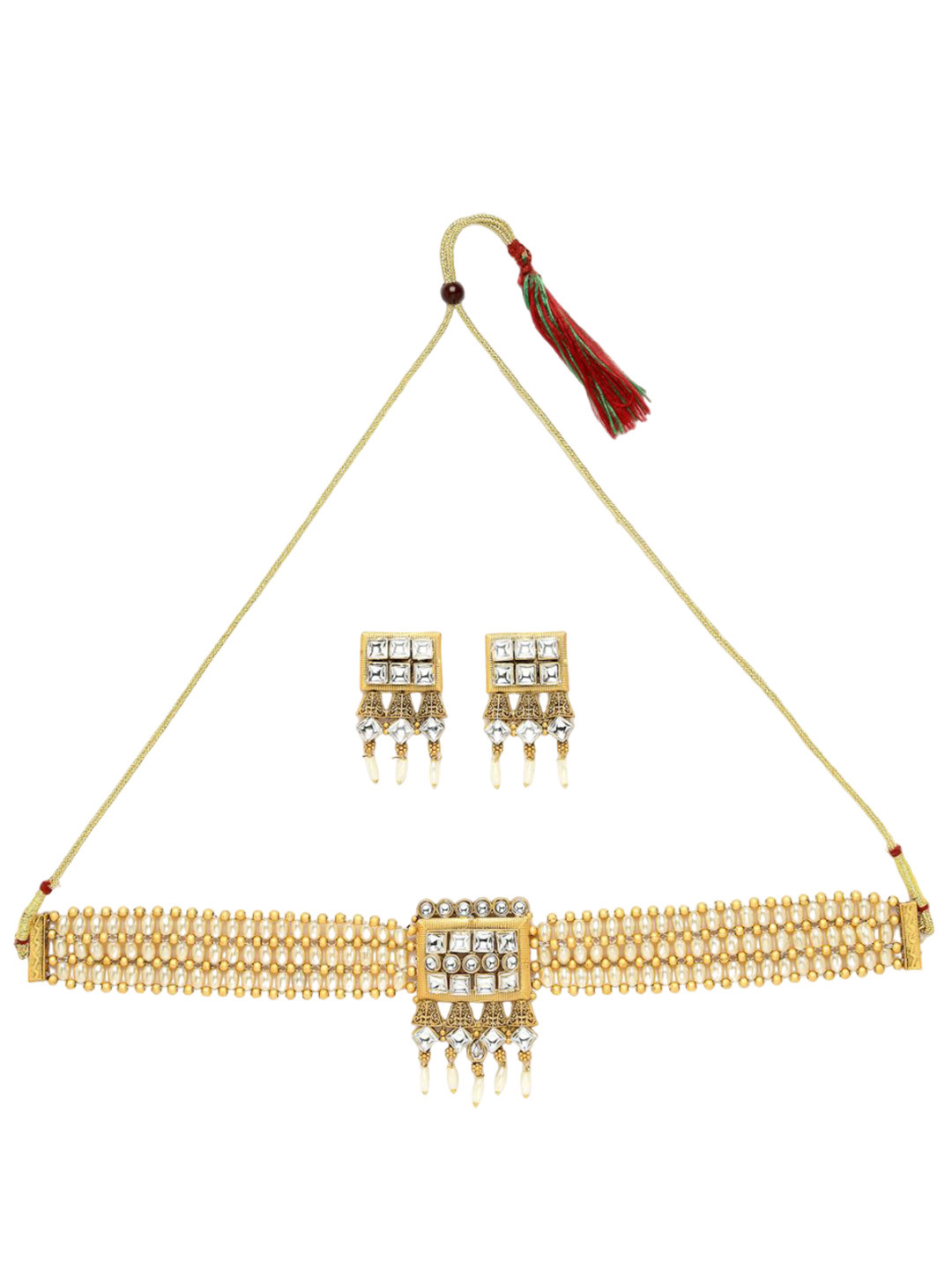

ADIVA Gold-Plated Kundan Stone & Beads Handcrafted Choker Jewellery Set