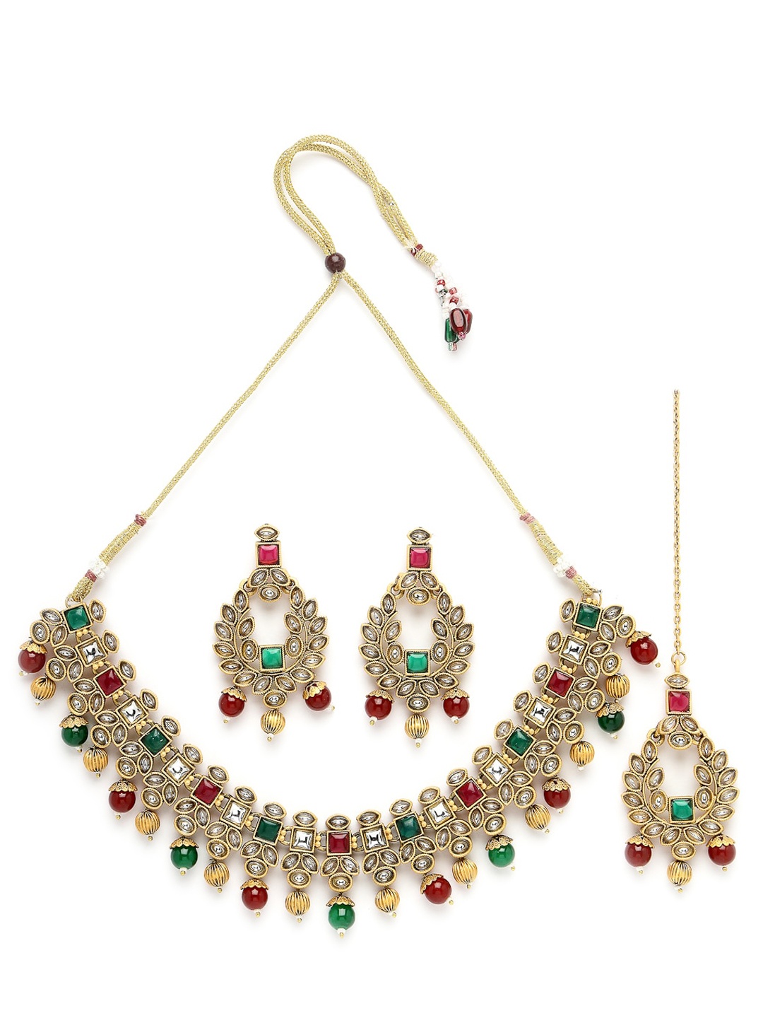 

ADIVA Gold-Plated Kundan Stone Studded Pearls Beaded Jewellery Set