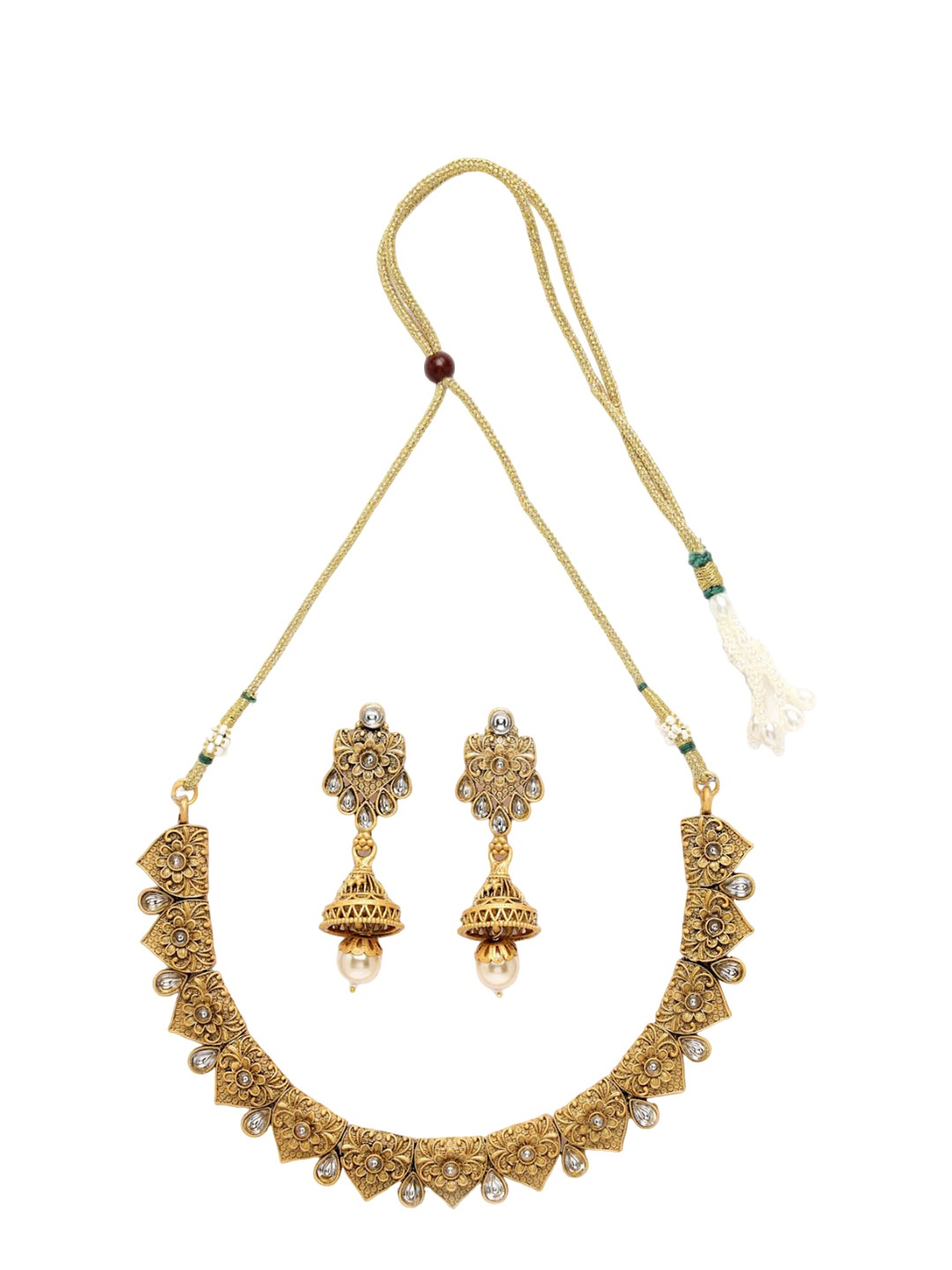 

ADIVA Gold-Plated Kundan-Studded & Beaded Jewellery Set