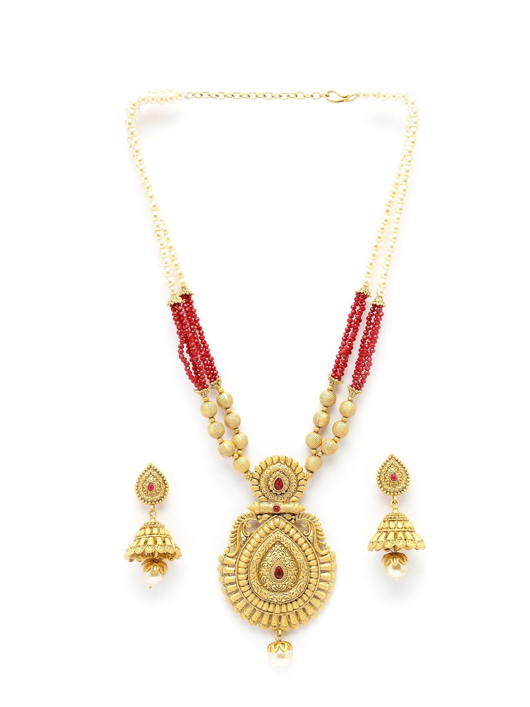 

ADIVA Gold-Plated Kundan Stone Studded & Beaded Jewellery Set