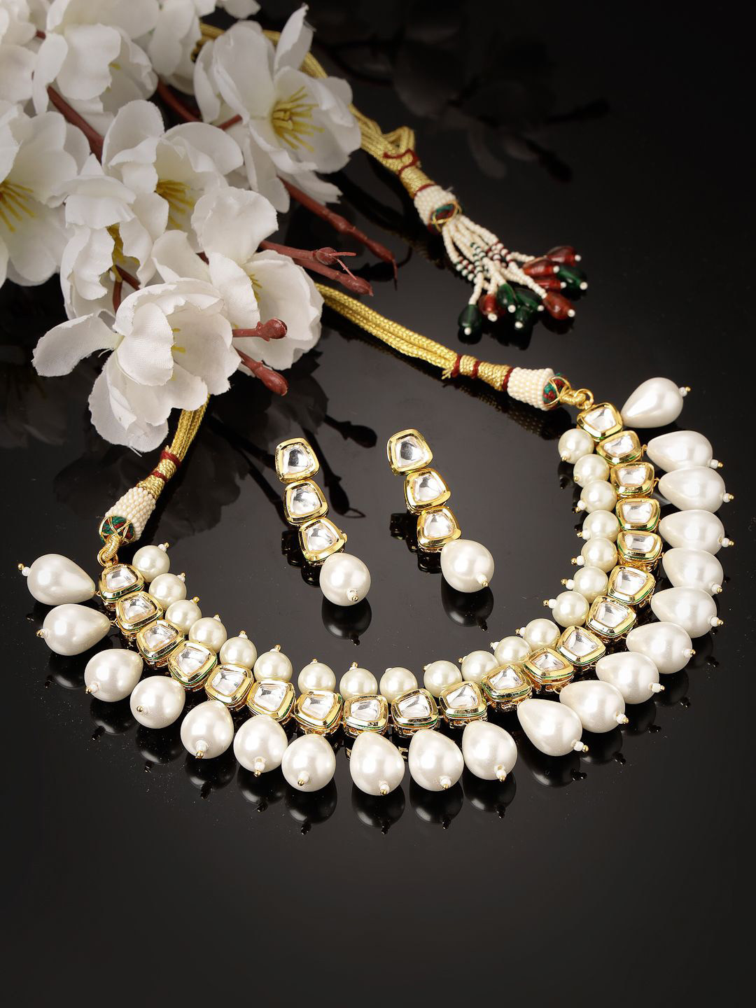 

ADIVA Gold-Plated Kundan-Studded Pearl Beaded Necklace & Earrings