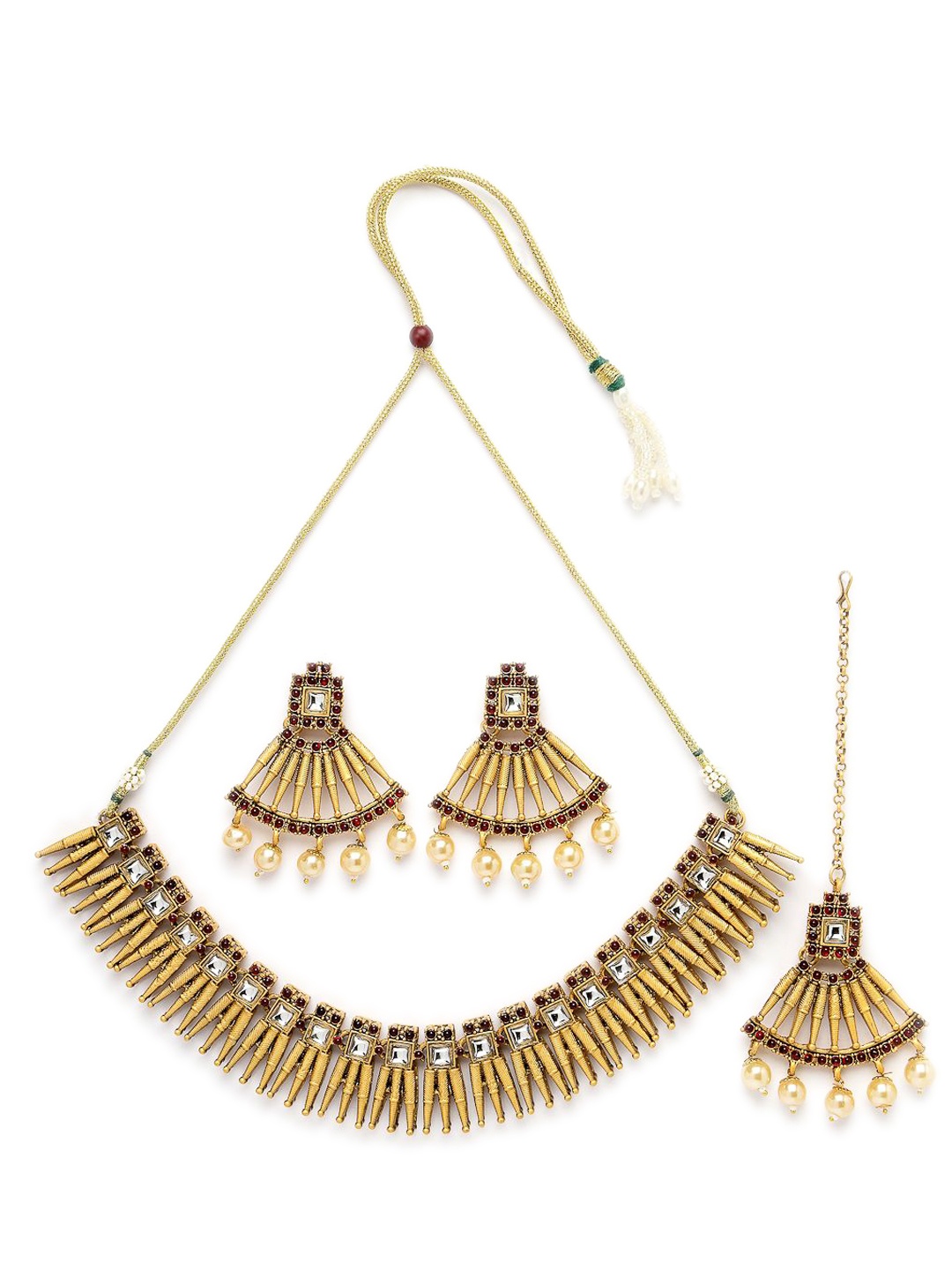 

ADIVA Gold-Plated Kundan-Studded & Beaded Jewellery Set