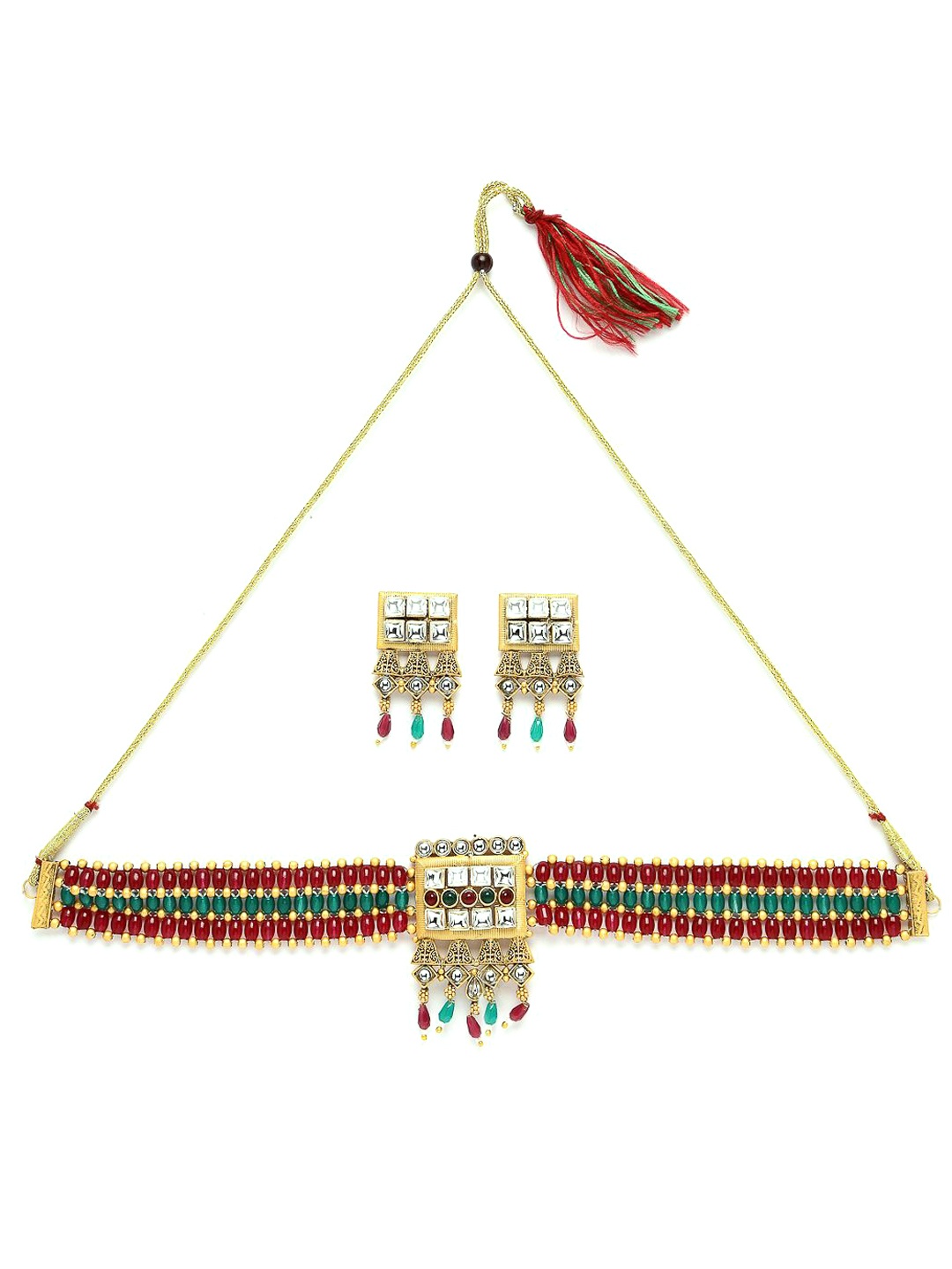 

ADIVA Gold Plated Kundan Stone & Beads Jewellery Set