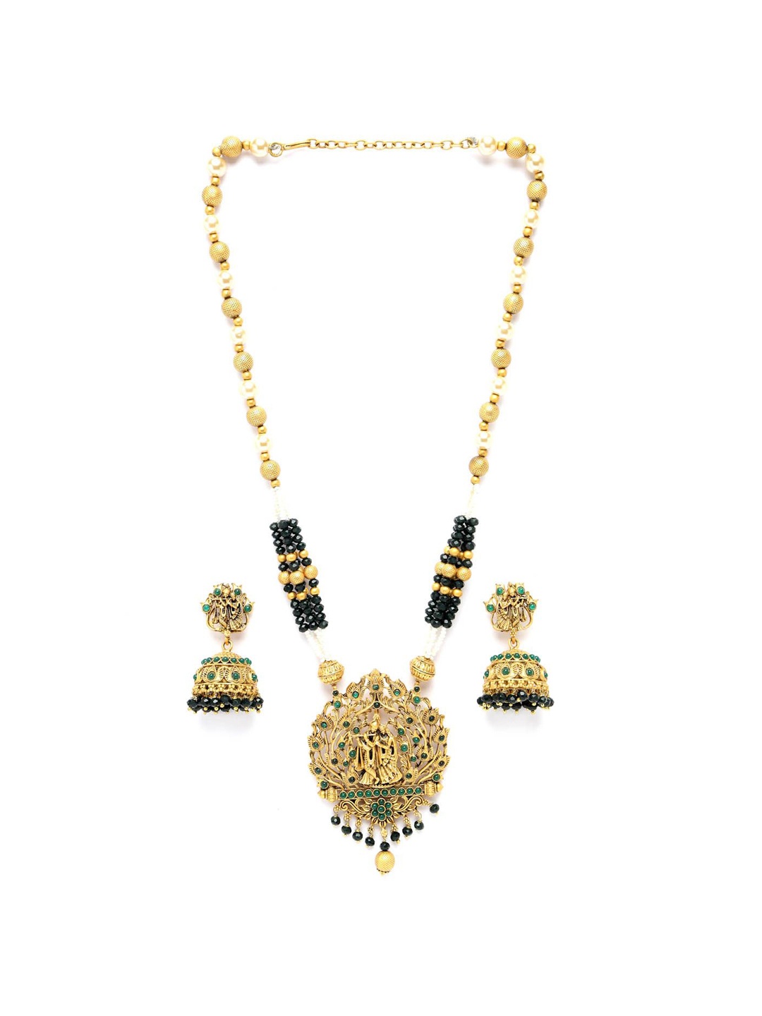 

ADIVA Gold-Plated Artificial Stones & Beads Temple Jewellery Set
