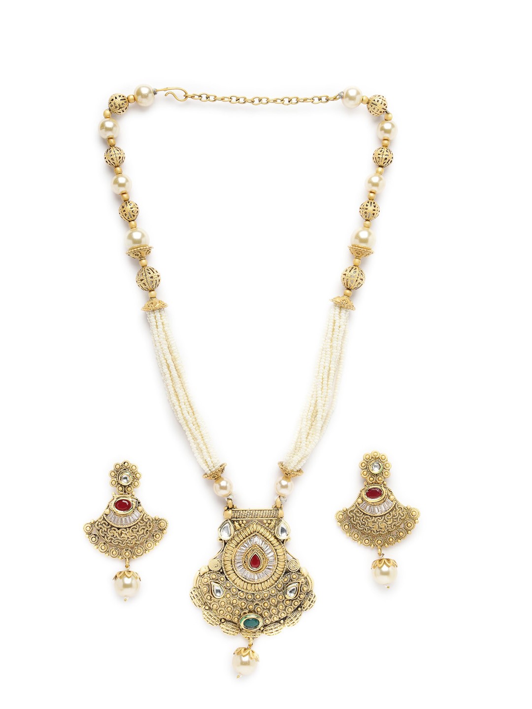 

ADIVA Gold-Plated Kundan-Studded & Pearls Beaded Jewellery Set