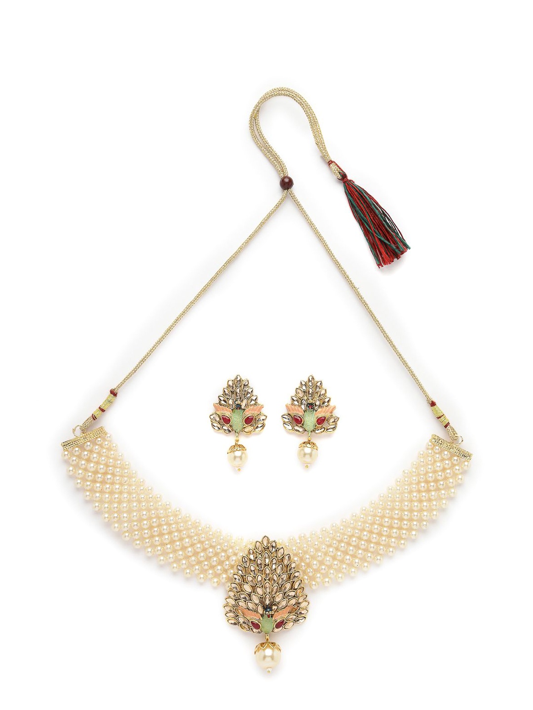 

ADIVA Gold-Plated Kundan Stone Studded Pearls Beaded Jewellery Set