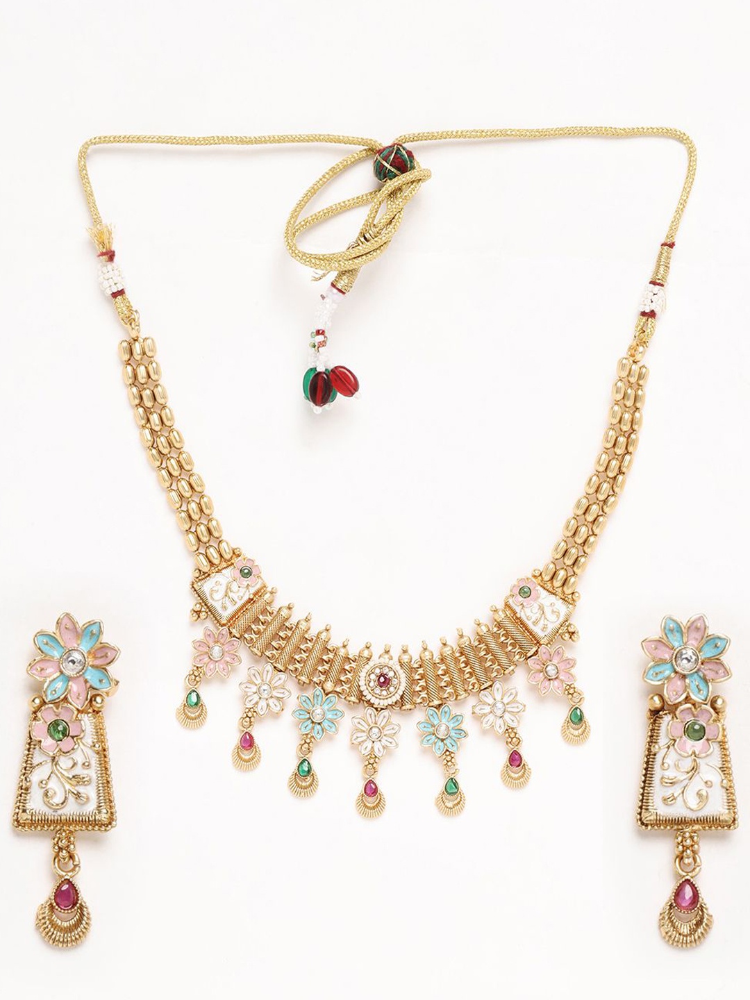 

ADIVA Gold-Plated Artificial Stone Studded & Beaded Jewellery Set