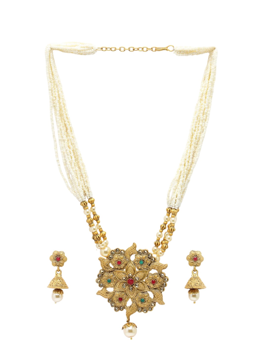 

ADIVA Gold-Plated Flora Shaped Artificial Stones & Beads Jewellery Set