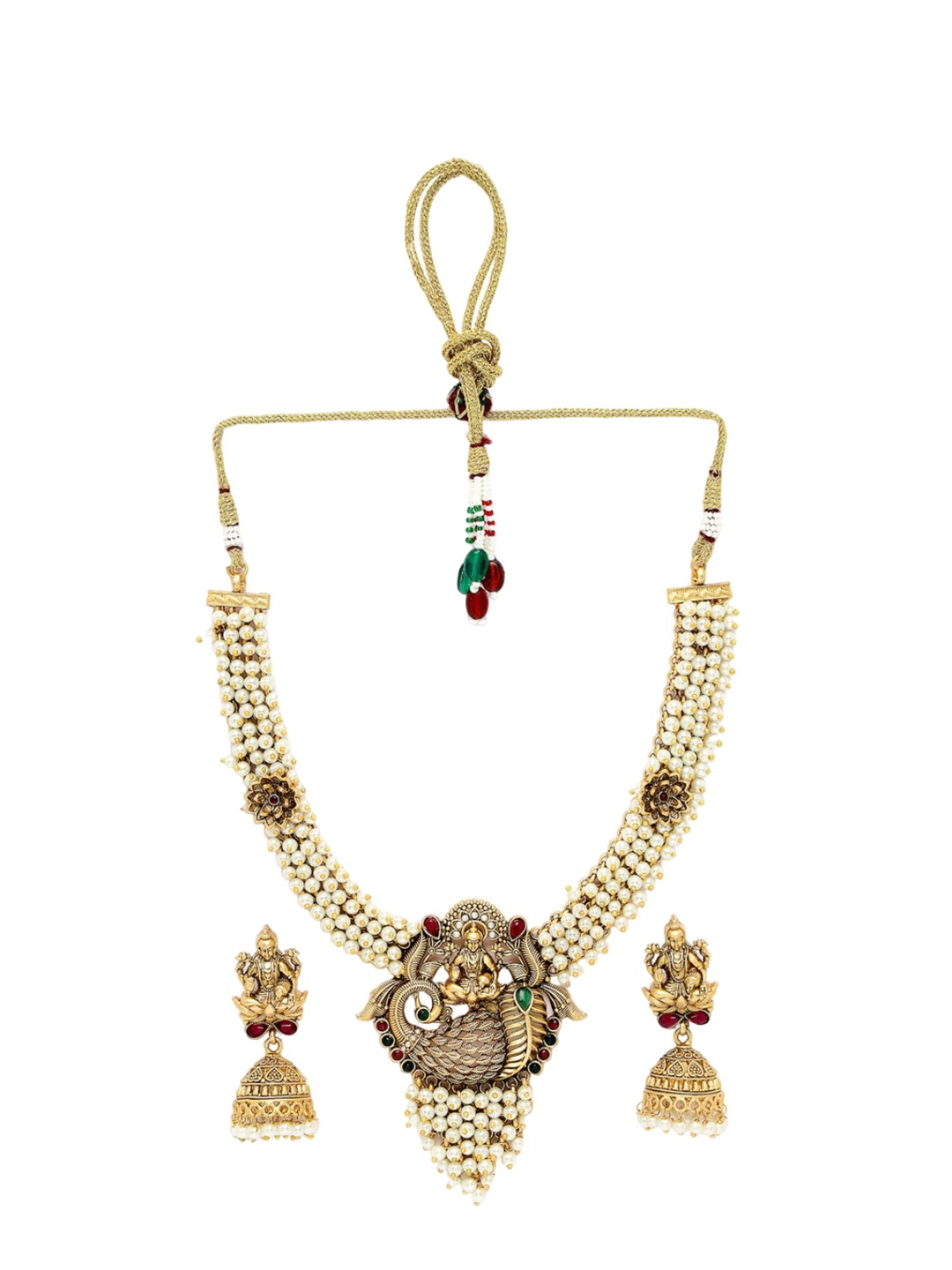 

ADIVA Gold-Plated Stone-Studded & Beaded Jewellery Set