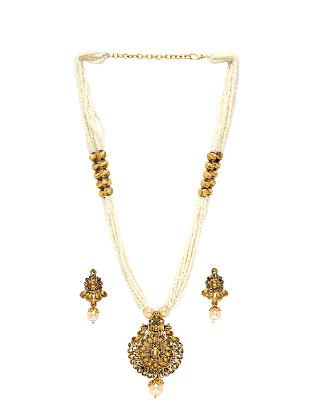 

ADIVA Gold-Plated Stone-Studded & Beaded Jewellery Set