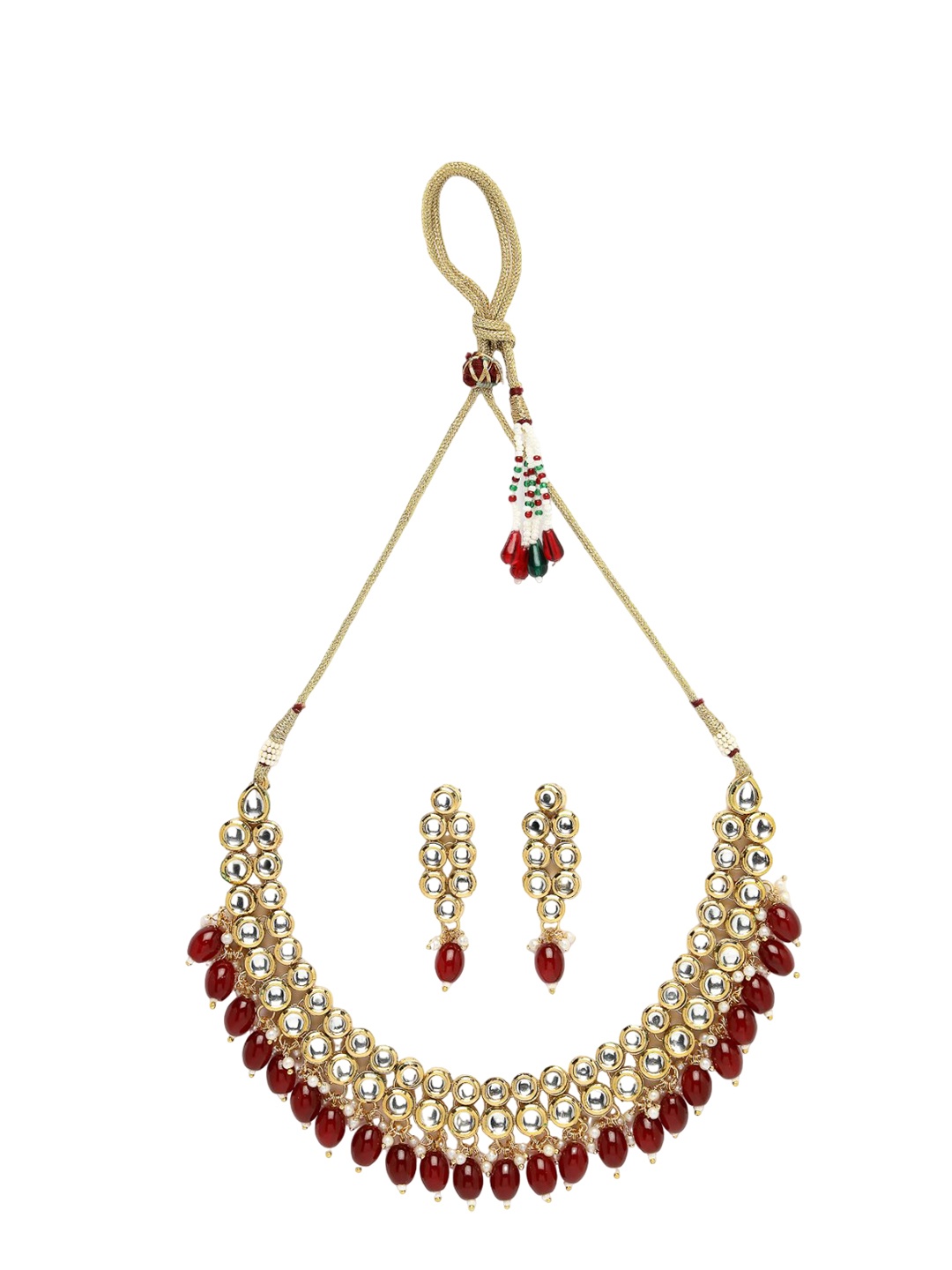 

ADIVA Gold-Plated Kundan Stone Studded Pearls Beaded Jewellery Set