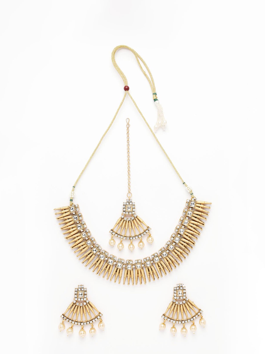 

ADIVA Gold-Plated White Artificial Stone Studded & Beaded Necklace & Earrings