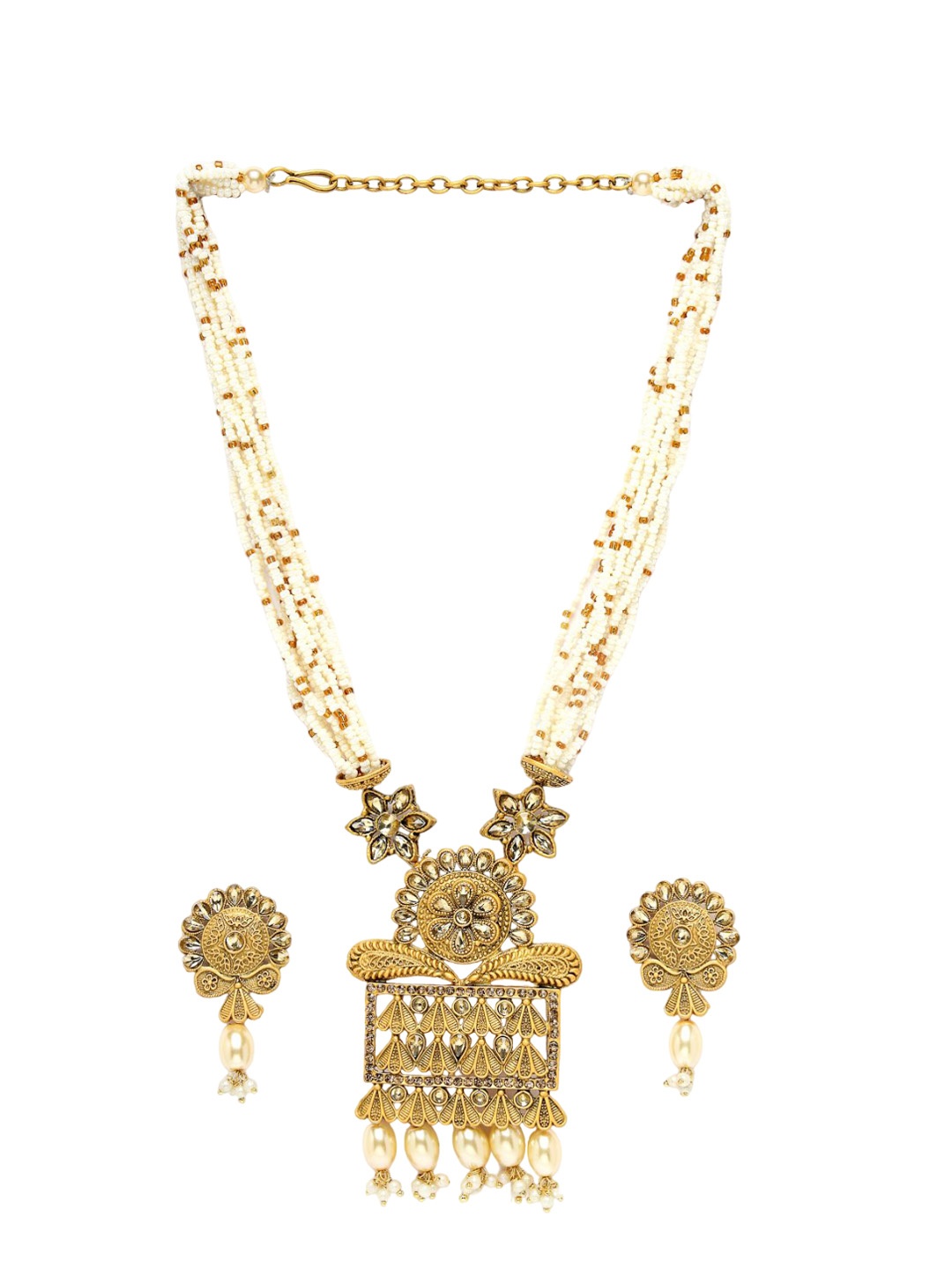 

ADIVA Gold Plated Stones Studded & Pearls Beaded Jewellery Set