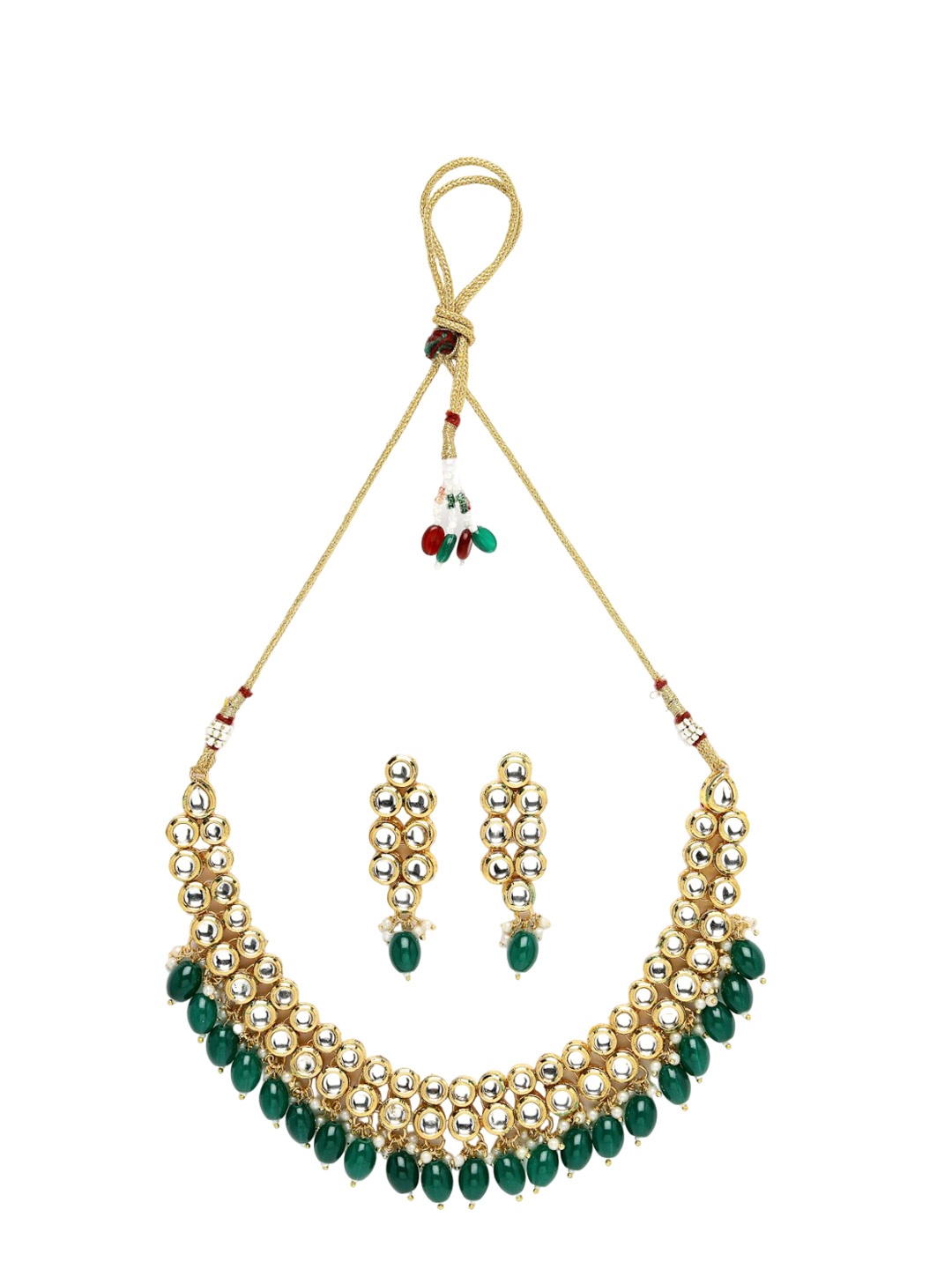 

ADIVA Gold-Plated Kundan Stone Studded & Beaded Jewellery Set