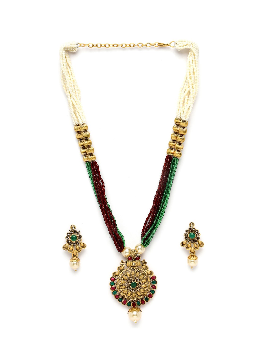 

ADIVA Gold-Plated Beaded & Kundan-Studded Necklace & Earrings