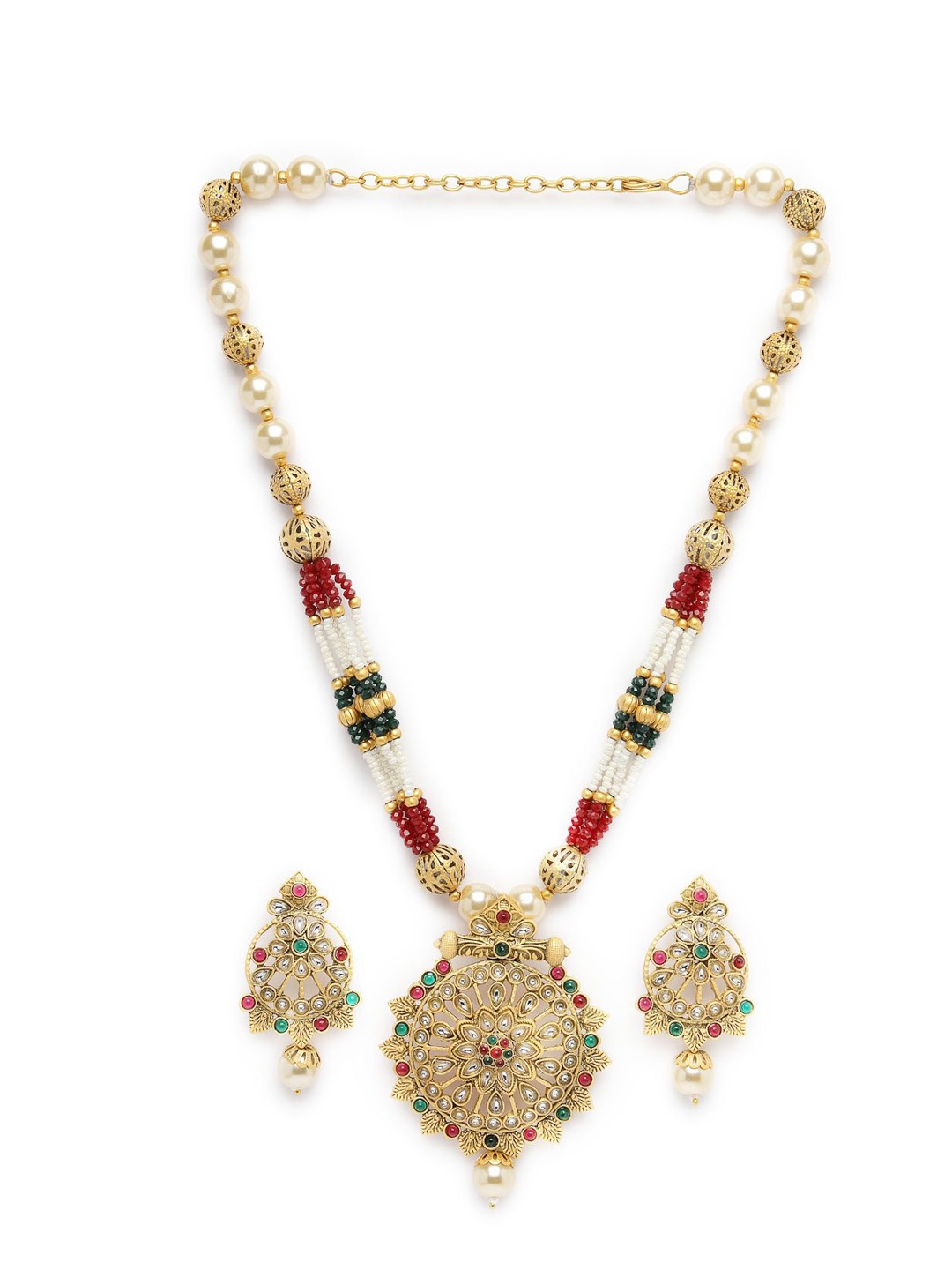 

ADIVA Gold-Plated Stone-Studded & Beaded Jewellery Set