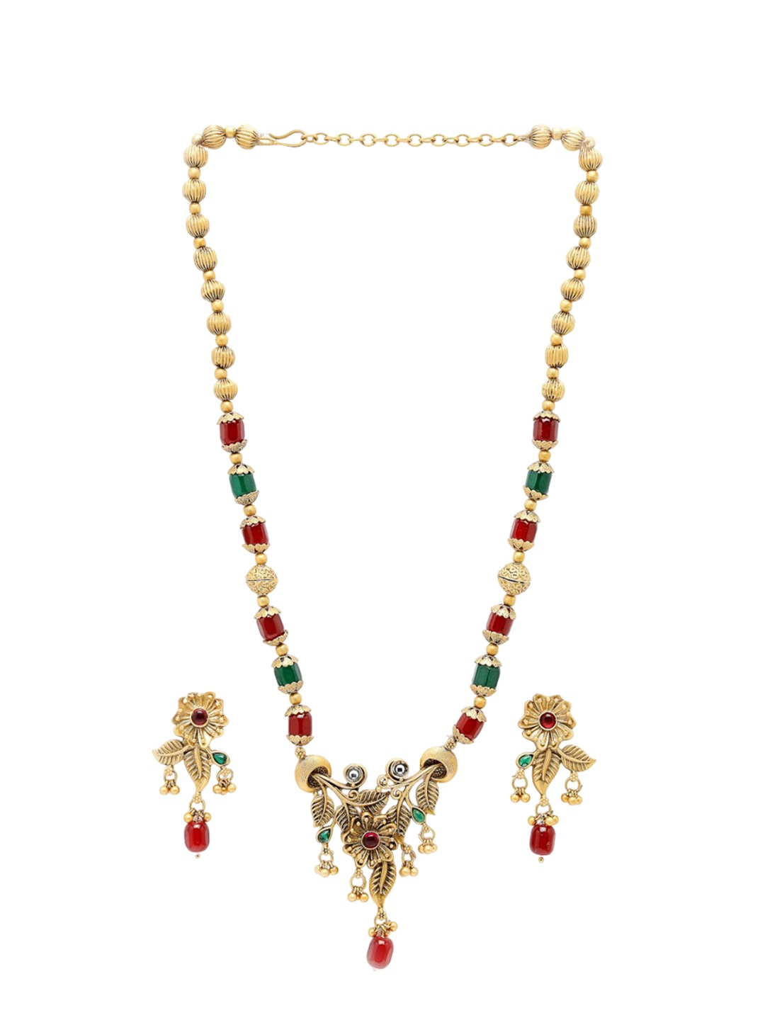 

ADIVA Gold-Plated Stone-Studded & Beaded Jewellery Set