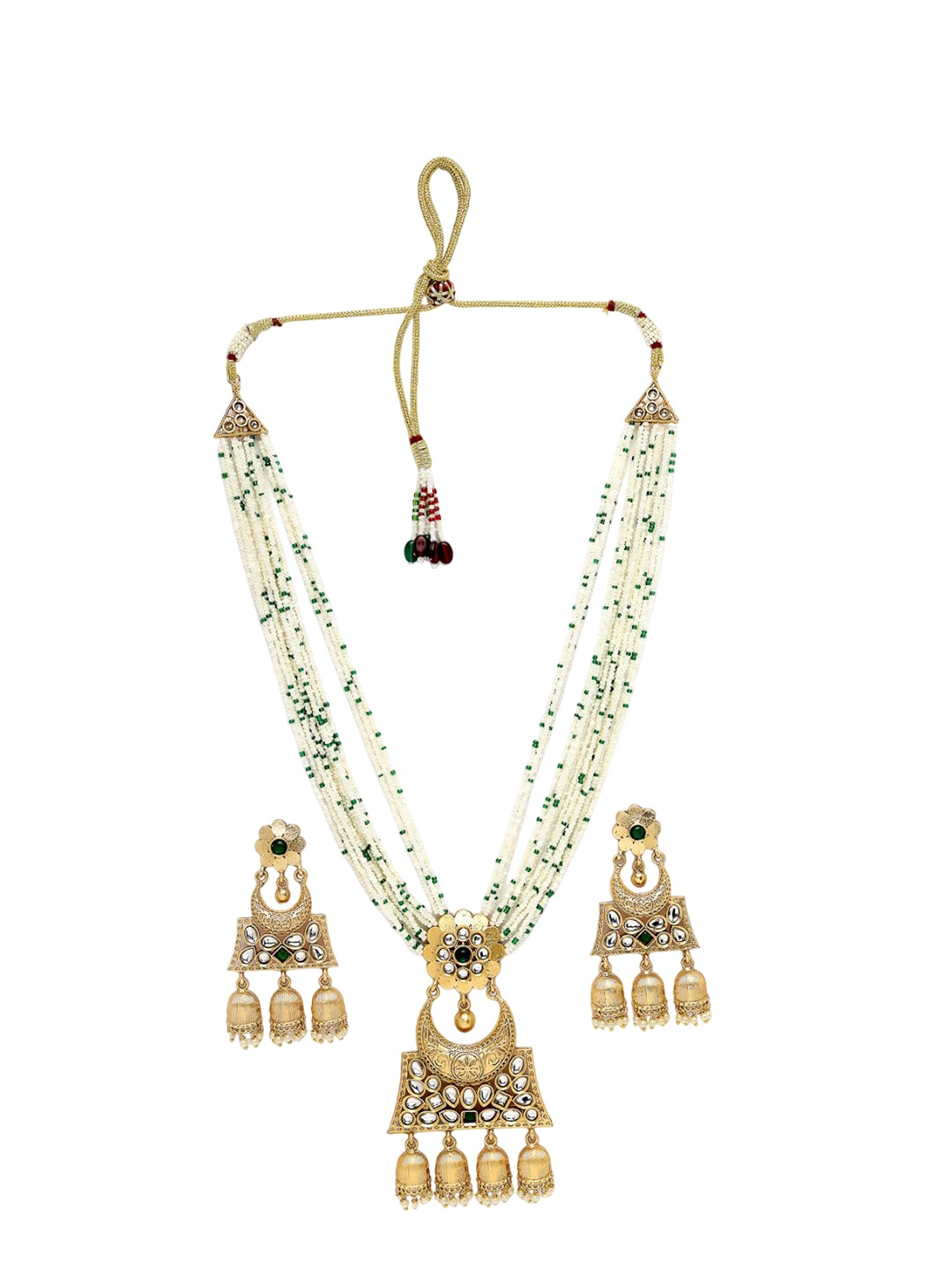 

ADIVA Gold-Plated Pearl-Beaded & Kundan-Studded Necklace & Earrings