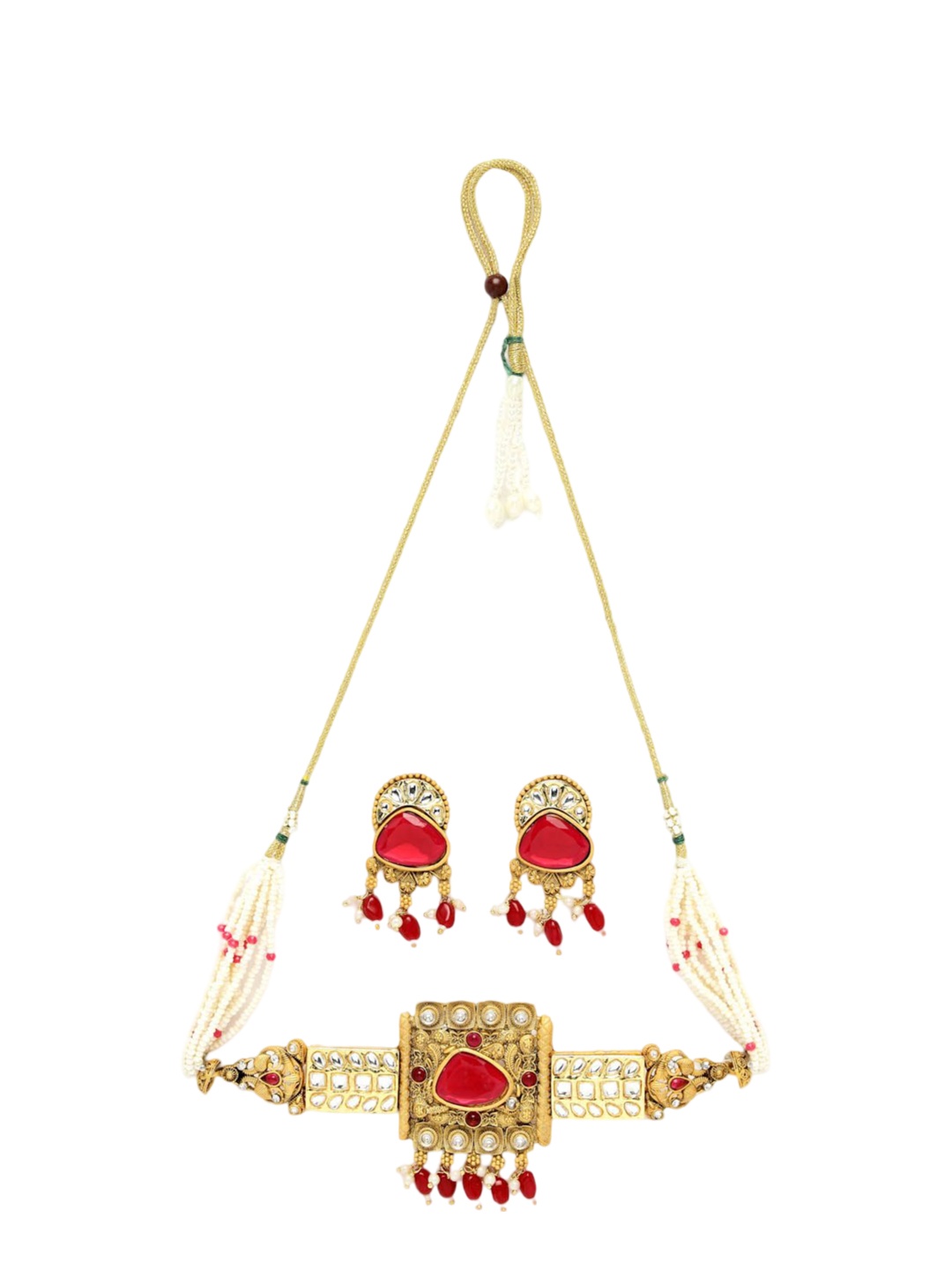 

ADIVA Gold-Plated Kundan-Studded & Beaded Jewellery Set