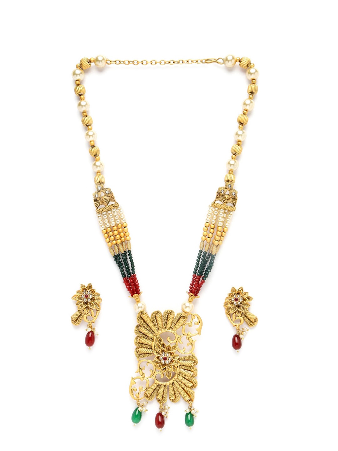 

ADIVA Gold-Plated Kundan Stone Studded Pearls Beaded Jewellery Set