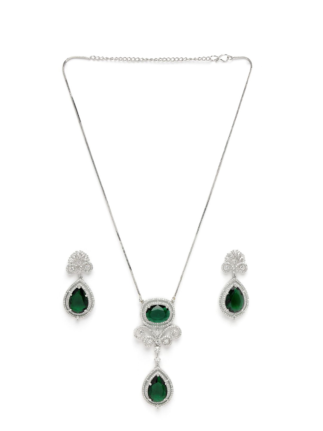 

ADIVA Silver-Plated American Diamond-Studded Jewellery Set