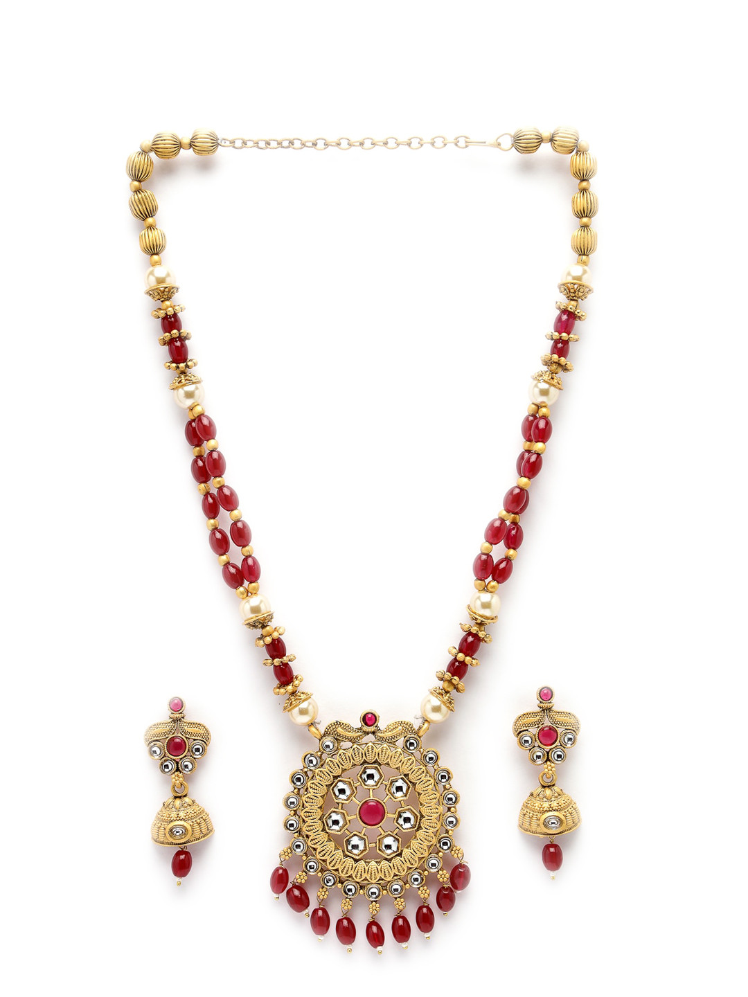 

ADIVA Gold-Plated Pearl-Beaded & Kundan-Studded Jewellery Set