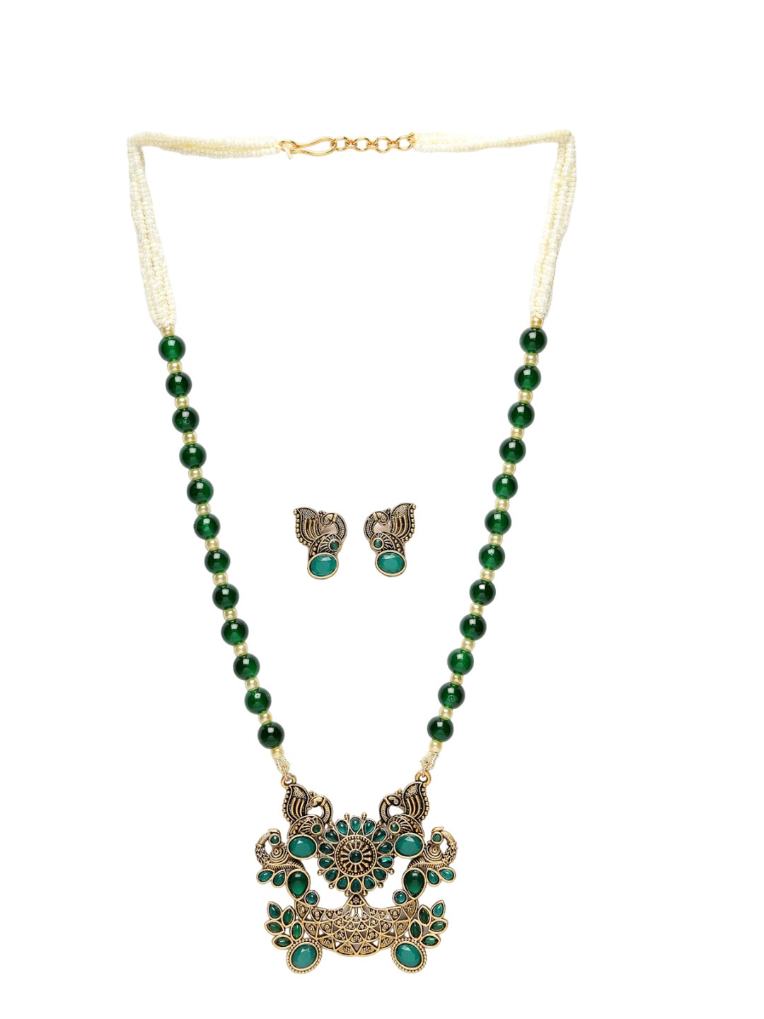 

ADIVA Gold-Plated Pearl-Beaded & Stone-Studded Antique Jewellery Set