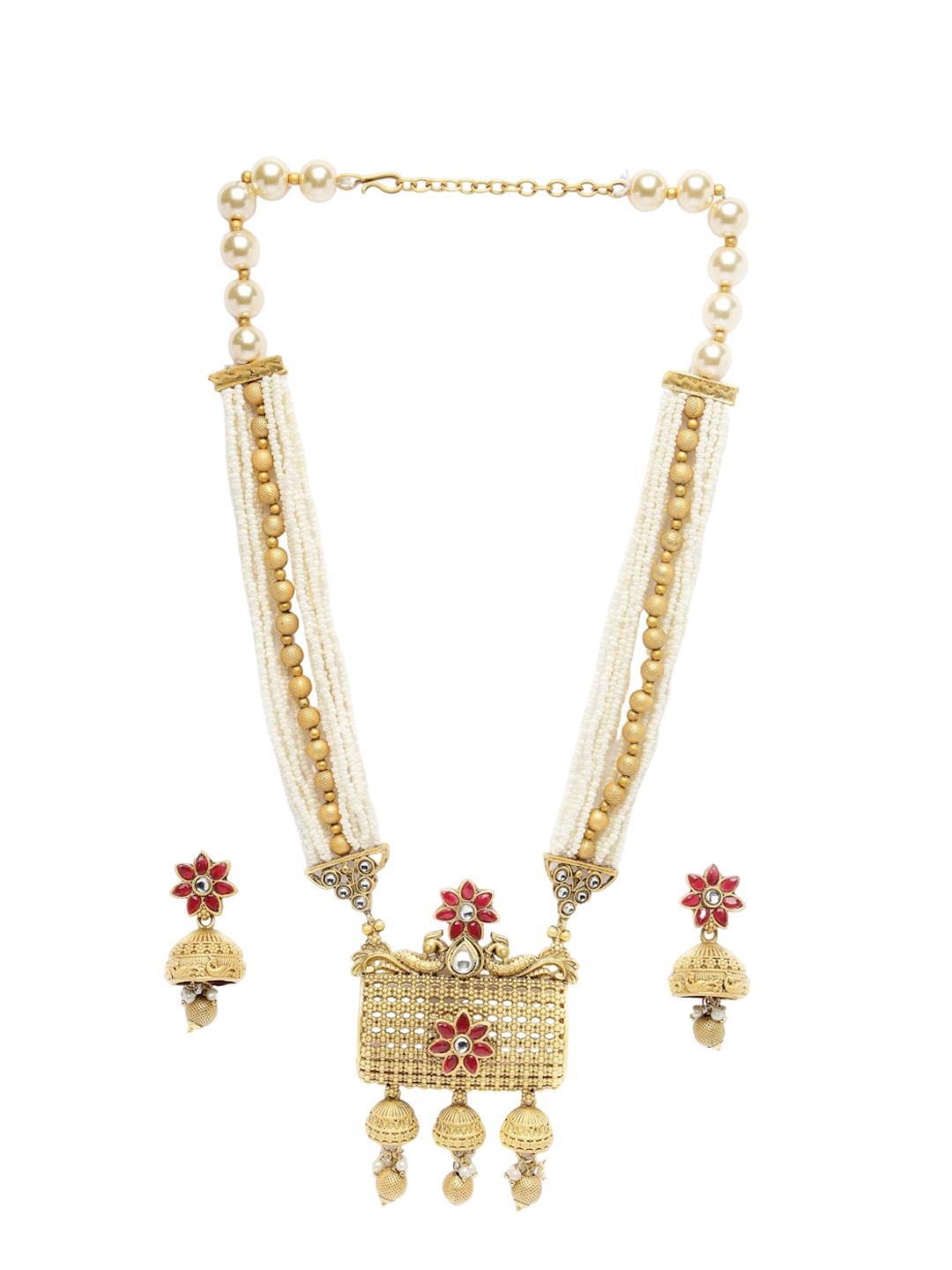 

ADIVA Gold-Plated Stone Studded & Beaded Jewellery Set