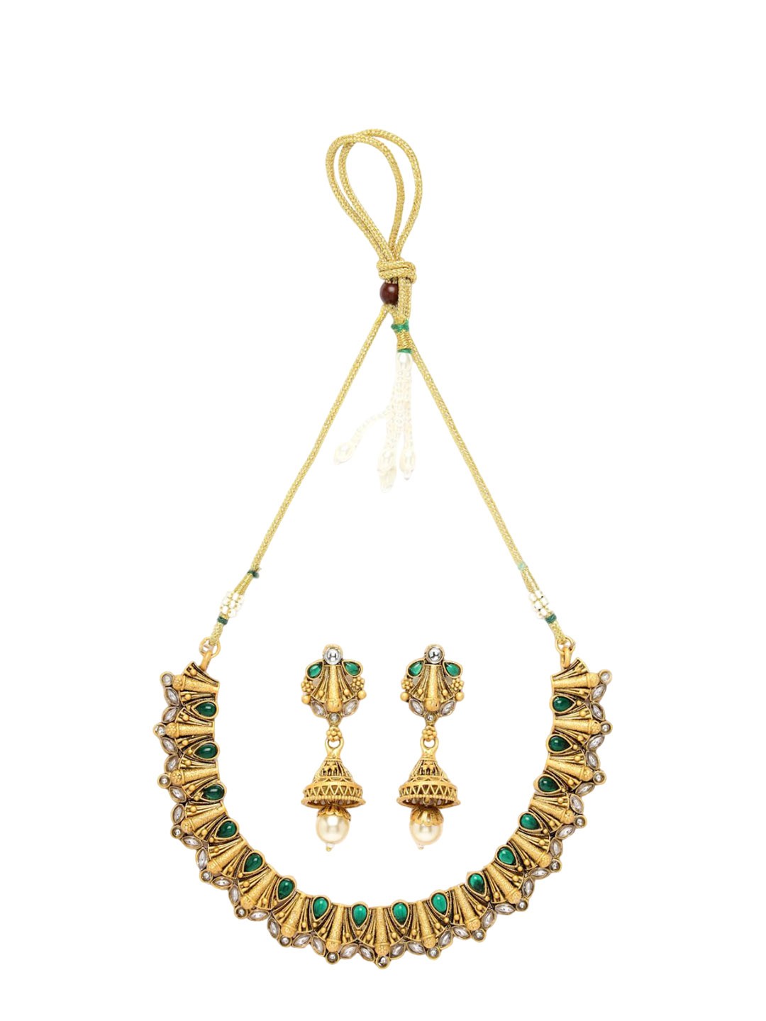 

ADIVA Gold-Plated Kundan Studded & Beaded Floral Jewellery Set
