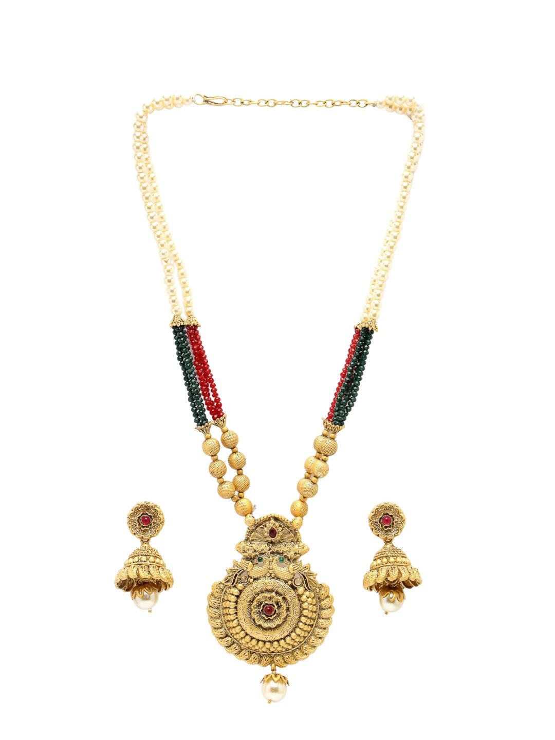 

ADIVA Gold-Plated Kundan Stone Studded Pearls Beaded Jewellery Set