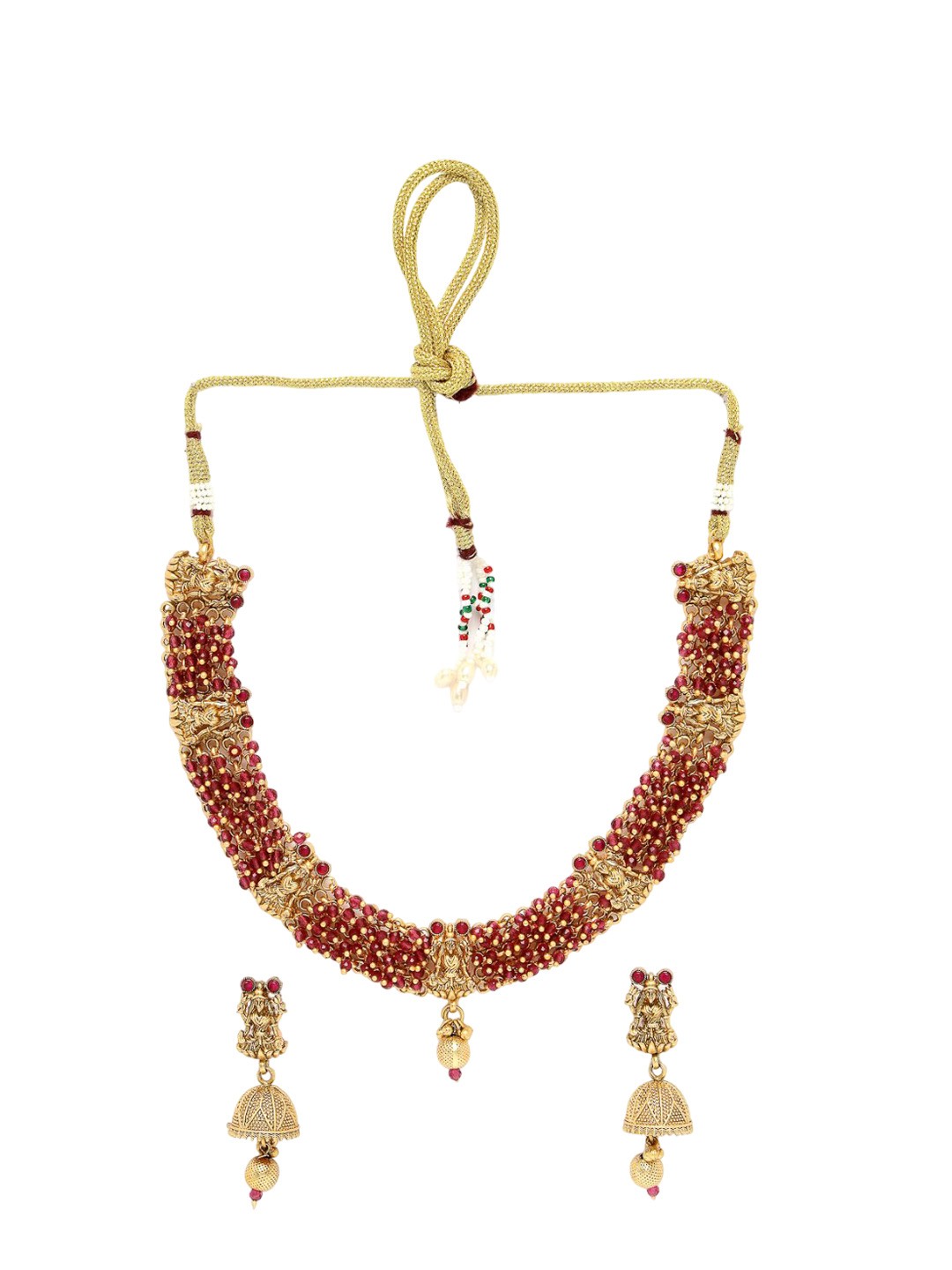 

ADIVA Gold-Plated Pink Artificial Beats Jewellery Set