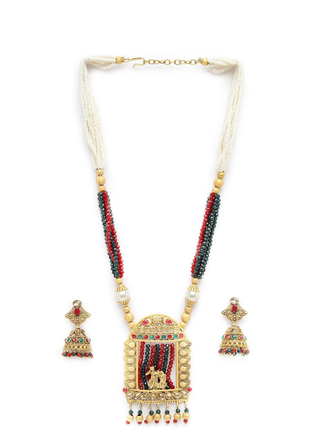 

ADIVA Gold-Plated Stone-Studded & Beaded Jewellery Set