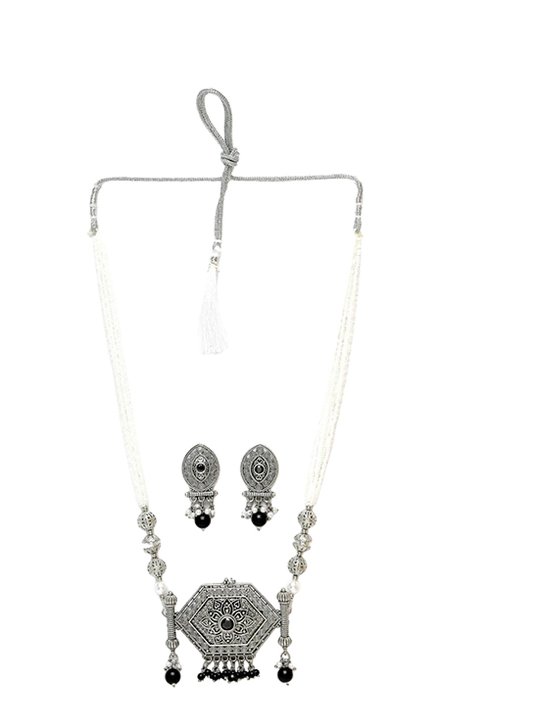 

ADIVA Silver-Plated Stone & Pearls Beaded Jewellery Set
