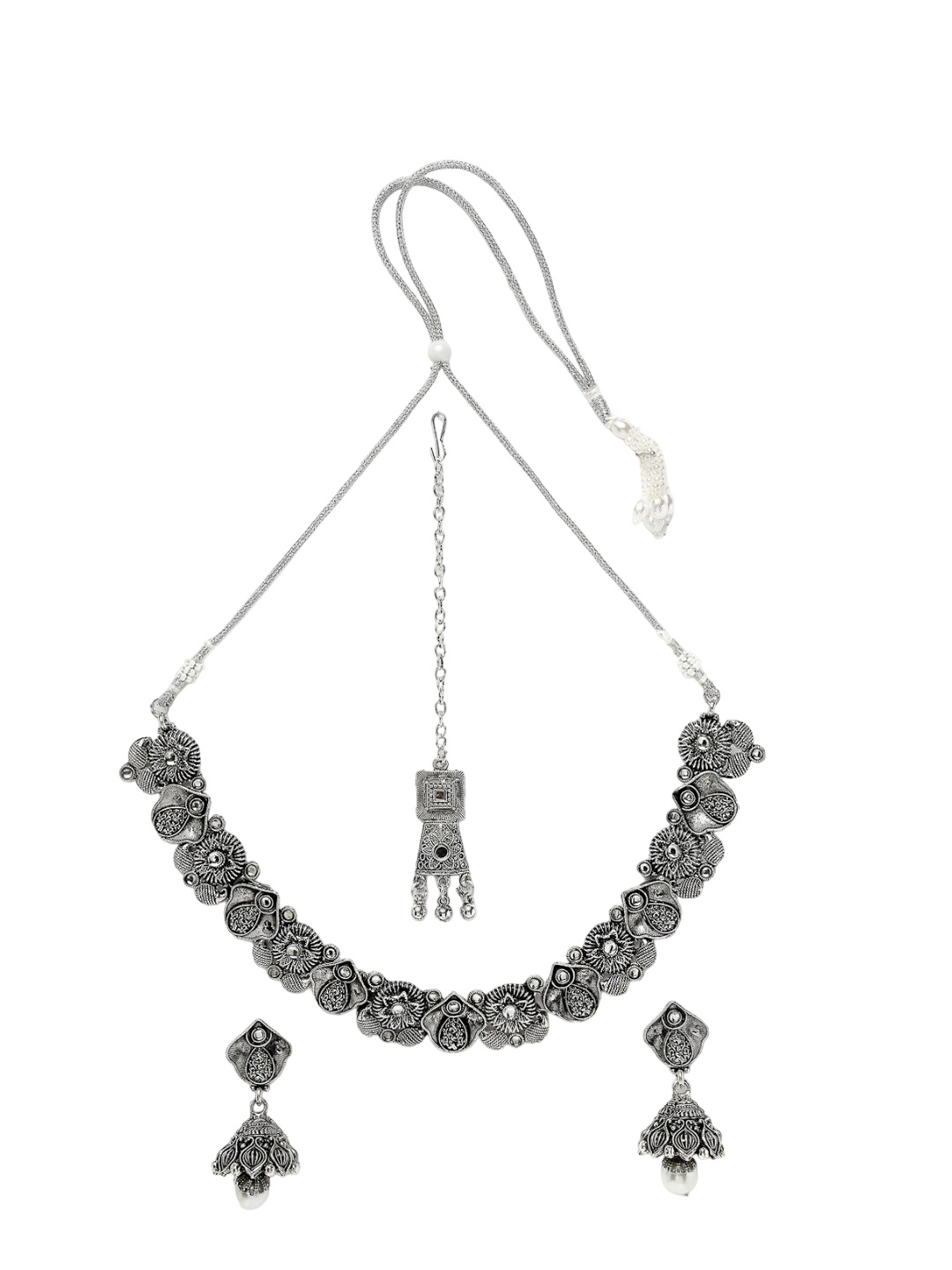 

ADIVA Silver-Plated Stone & Pearls Beaded Jewellery Set