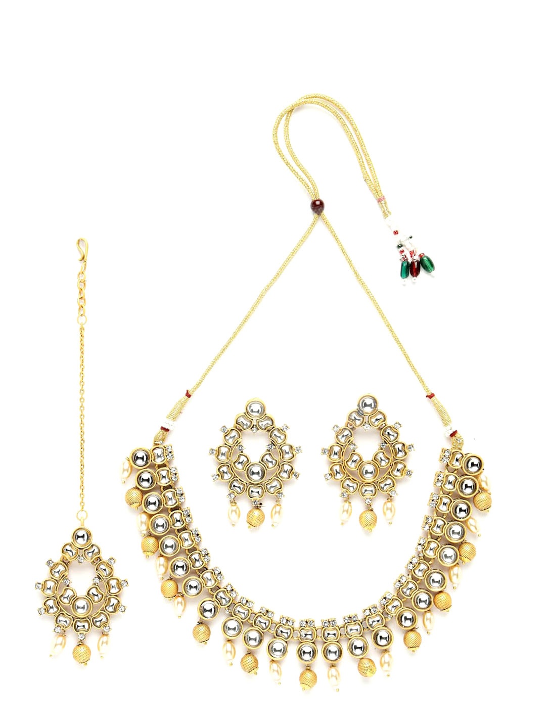 

ADIVA Gold-Plated Kundan Studded & Pearls Beaded Jewellery Set