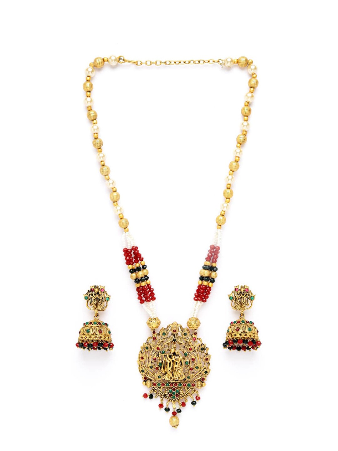 

ADIVA Gold-Plated Artificial Stones & Beads Necklace & Earrings